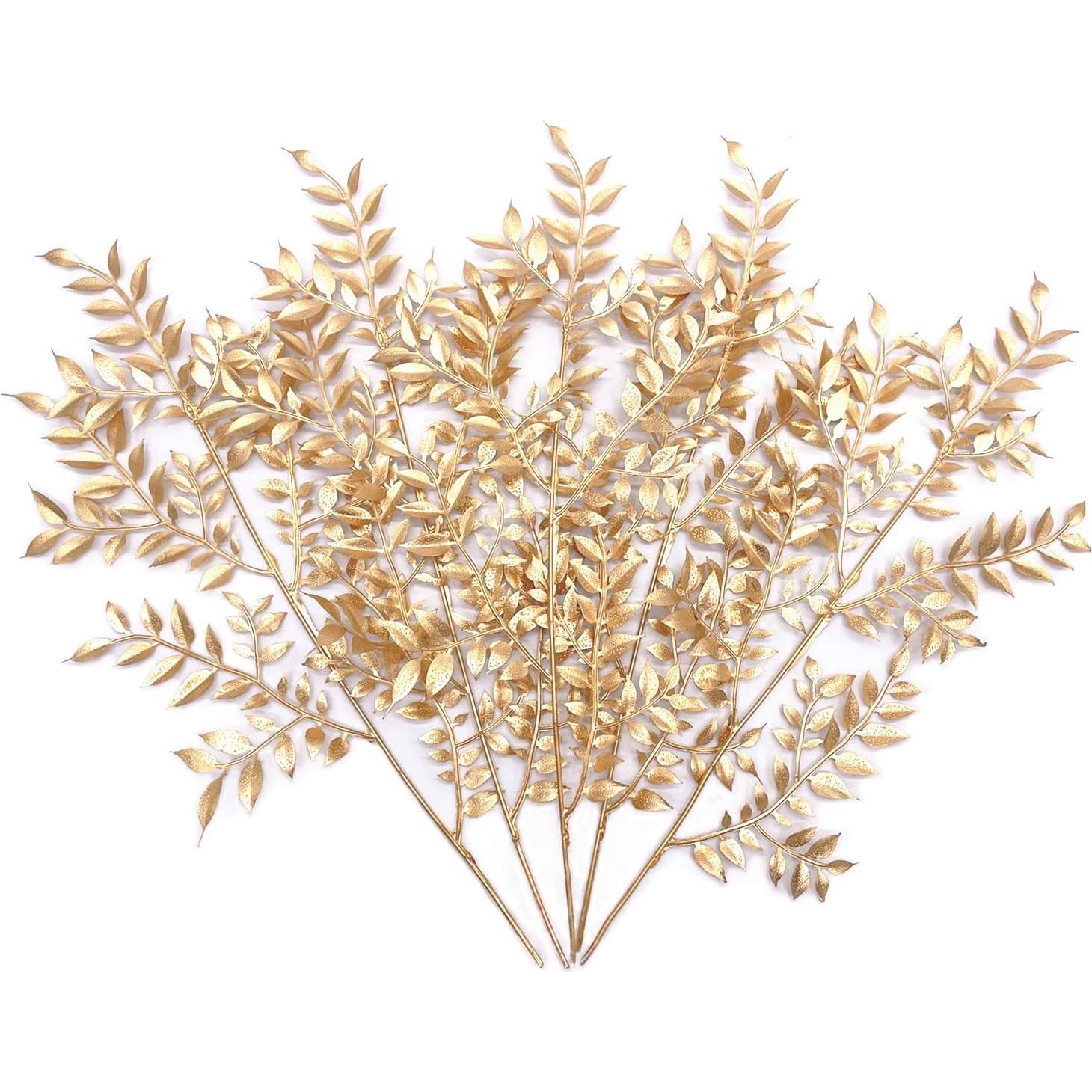 Plantas Artificiales PASYOU Doradas - 5 Piezas para Decoración