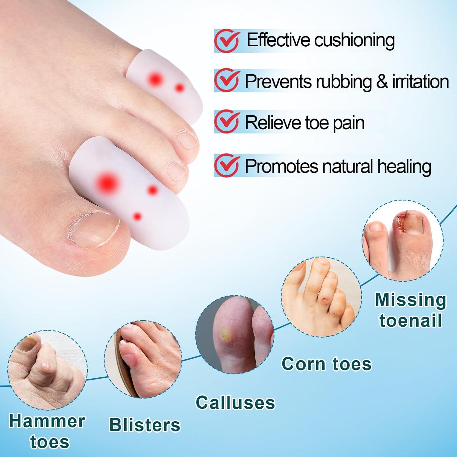 20Pcs Gel Toe Protectors - Durable Silicone Toe Caps, Toe Cushion Guard Cover for Women Men, Relieve Ingrown Toenails, Hammer Toes, Corns, Blisters, Callus, 8S + 12M