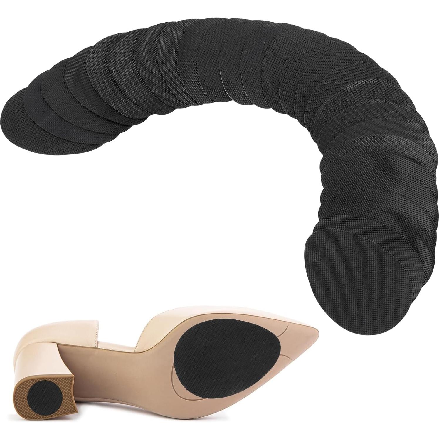 PEASUG 24PcsThick Anti Slip Shoe Grips on Bottom of Shoes, Self Adhesive Non Slip Shoe Pads Stickers, 1mm Rubber High Heels Non-Skid Shoes Gummi Sole Protector, Black