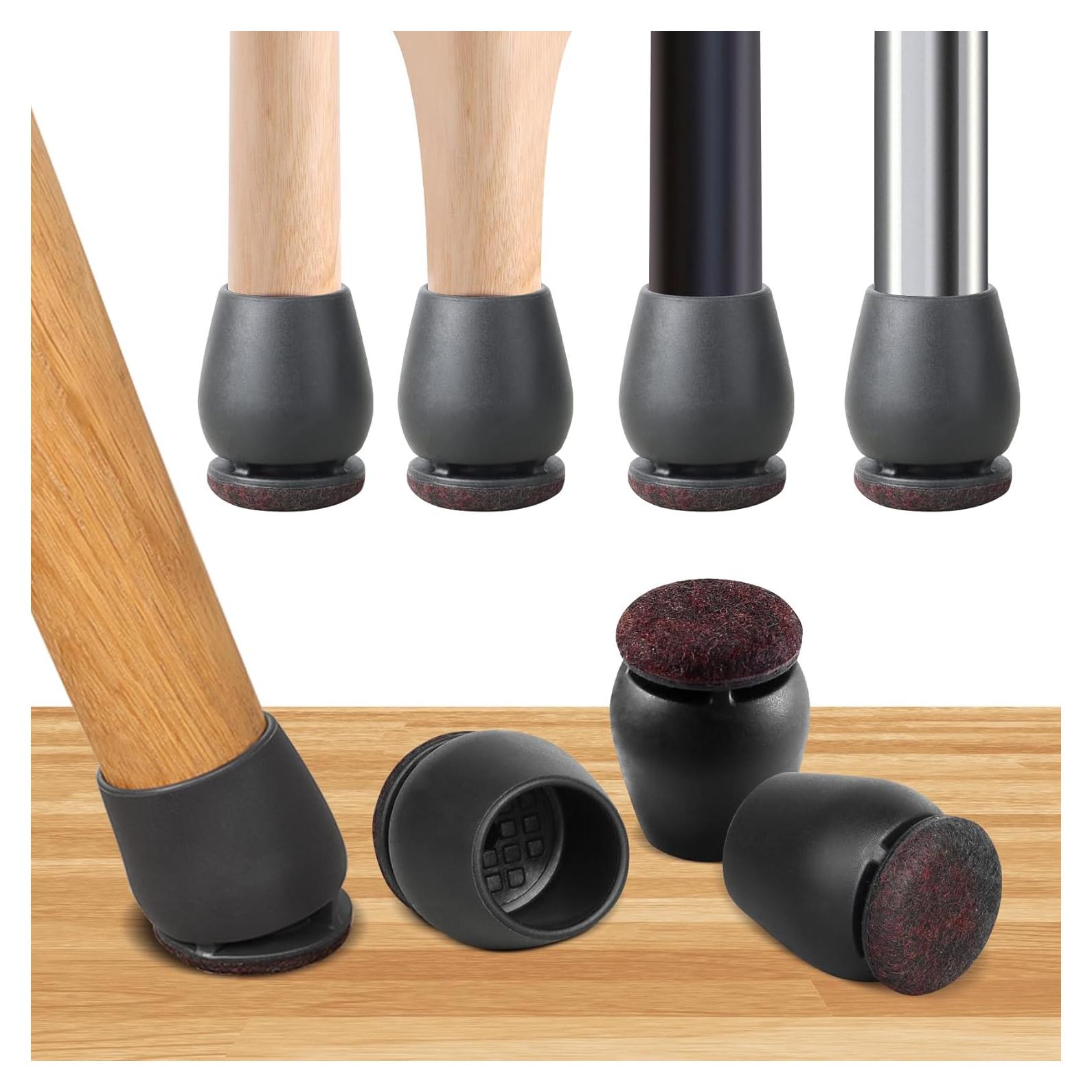 16PCS Small Chair Leg Floor Protectors, Metal Chair Leg Caps Covers Silicone Chair Feet Protectors for Wood Floors, Round Felt Furniture Pads Furniture Sliders for Hardwood Floors(Black,Fit 0.8"-1.1")