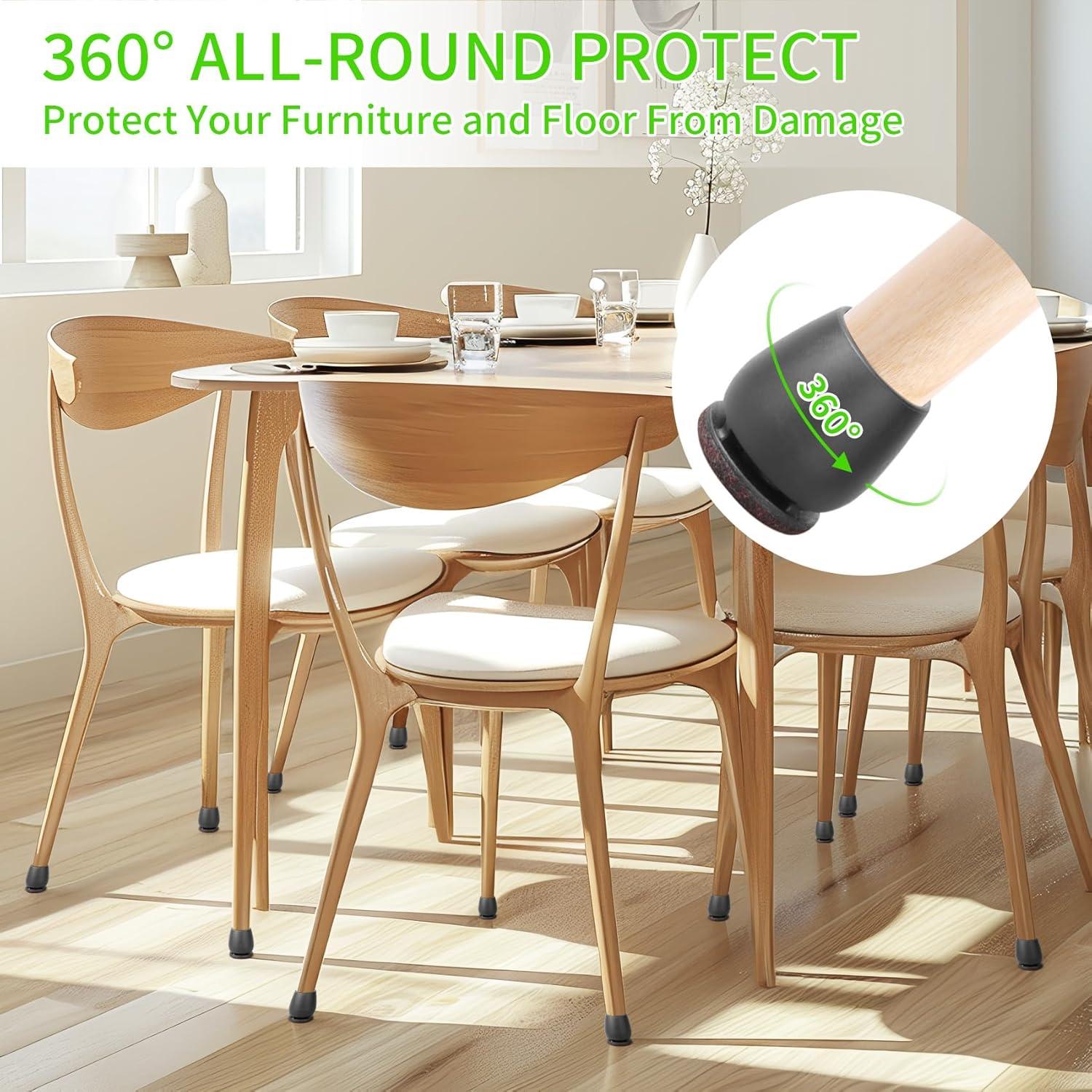16PCS Small Chair Leg Floor Protectors, Metal Chair Leg Caps Covers Silicone Chair Feet Protectors for Wood Floors, Round Felt Furniture Pads Furniture Sliders for Hardwood Floors(Black,Fit 0.8"-1.1")