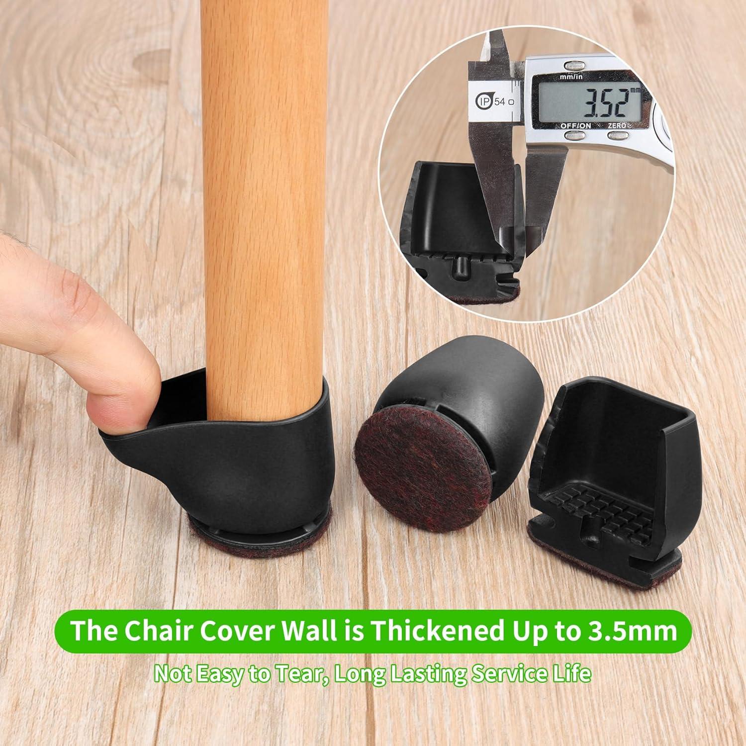 16PCS Small Chair Leg Floor Protectors, Metal Chair Leg Caps Covers Silicone Chair Feet Protectors for Wood Floors, Round Felt Furniture Pads Furniture Sliders for Hardwood Floors(Black,Fit 0.8"-1.1")