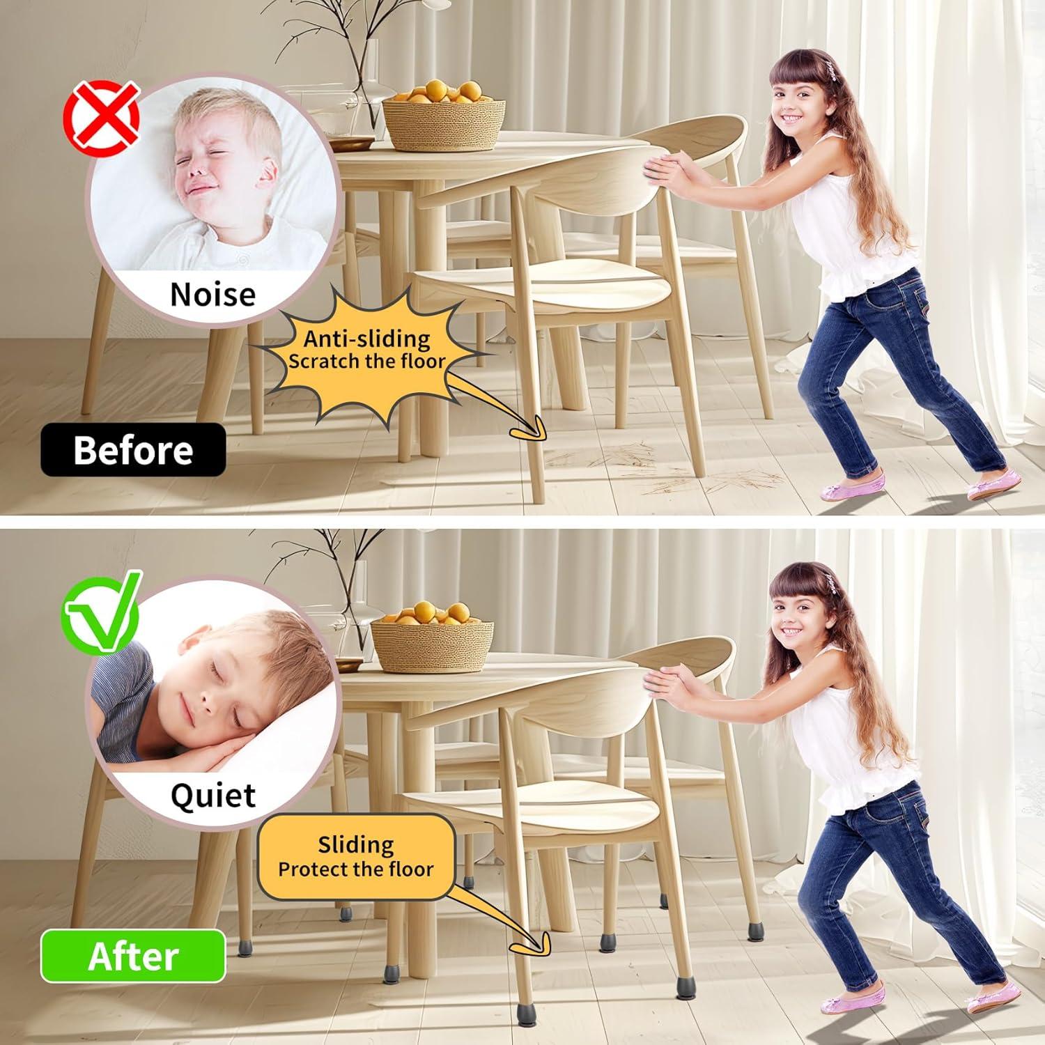 16PCS Small Chair Leg Floor Protectors, Metal Chair Leg Caps Covers Silicone Chair Feet Protectors for Wood Floors, Round Felt Furniture Pads Furniture Sliders for Hardwood Floors(Black,Fit 0.8"-1.1")