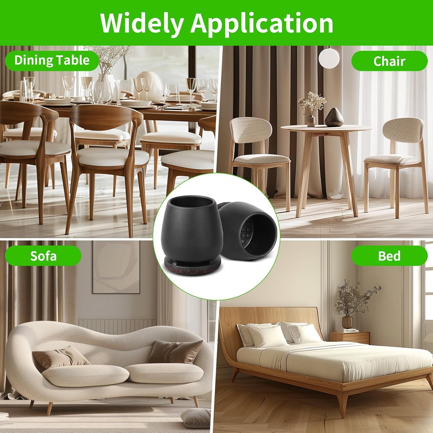 16PCS Small Chair Leg Floor Protectors, Metal Chair Leg Caps Covers Silicone Chair Feet Protectors for Wood Floors, Round Felt Furniture Pads Furniture Sliders for Hardwood Floors(Black,Fit 0.8"-1.1")