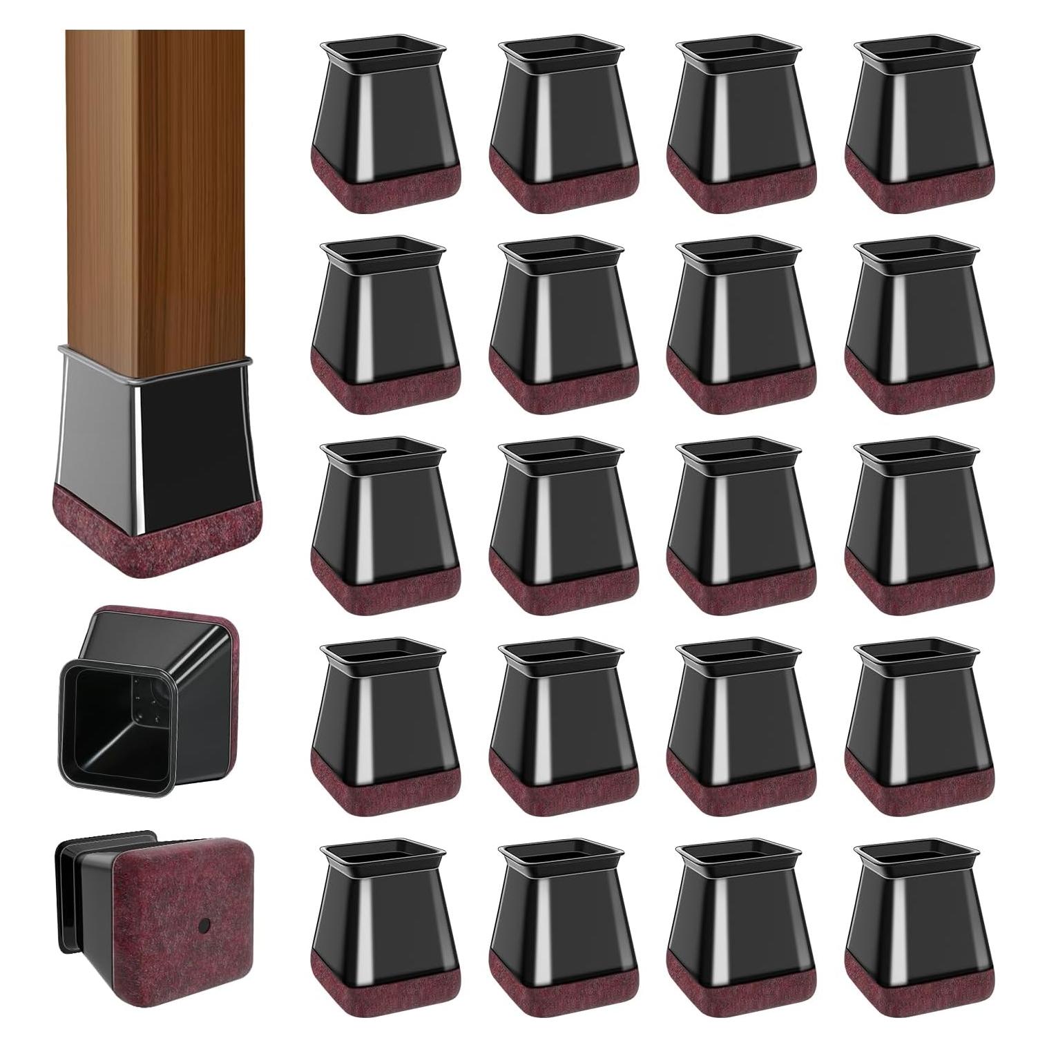 20 Pcs Chair Leg Floor Protectors for Hardwood Floors, Clear Rubber Furniture Sliders with Felt, Silicone Furniture Leg Caps Covers (Fit Square Diameter:0.81" to 1")