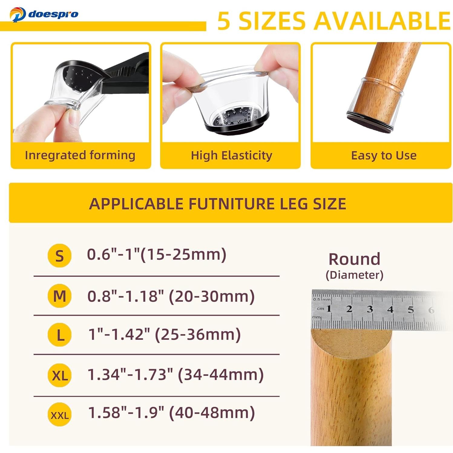 24 Protectores de Pies de Sillas 1 doespro Antideslizantes S