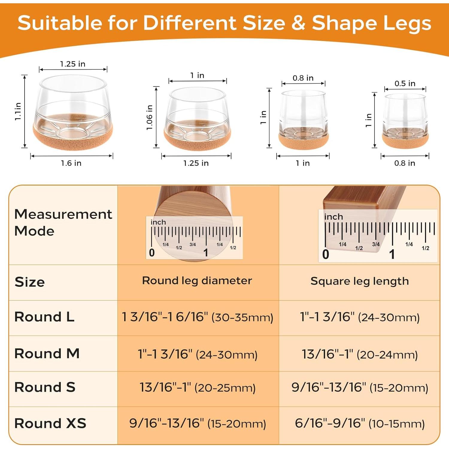 24 Protectores de Suelo para Patas de Silla Meldel - Pequeños 20-25mm