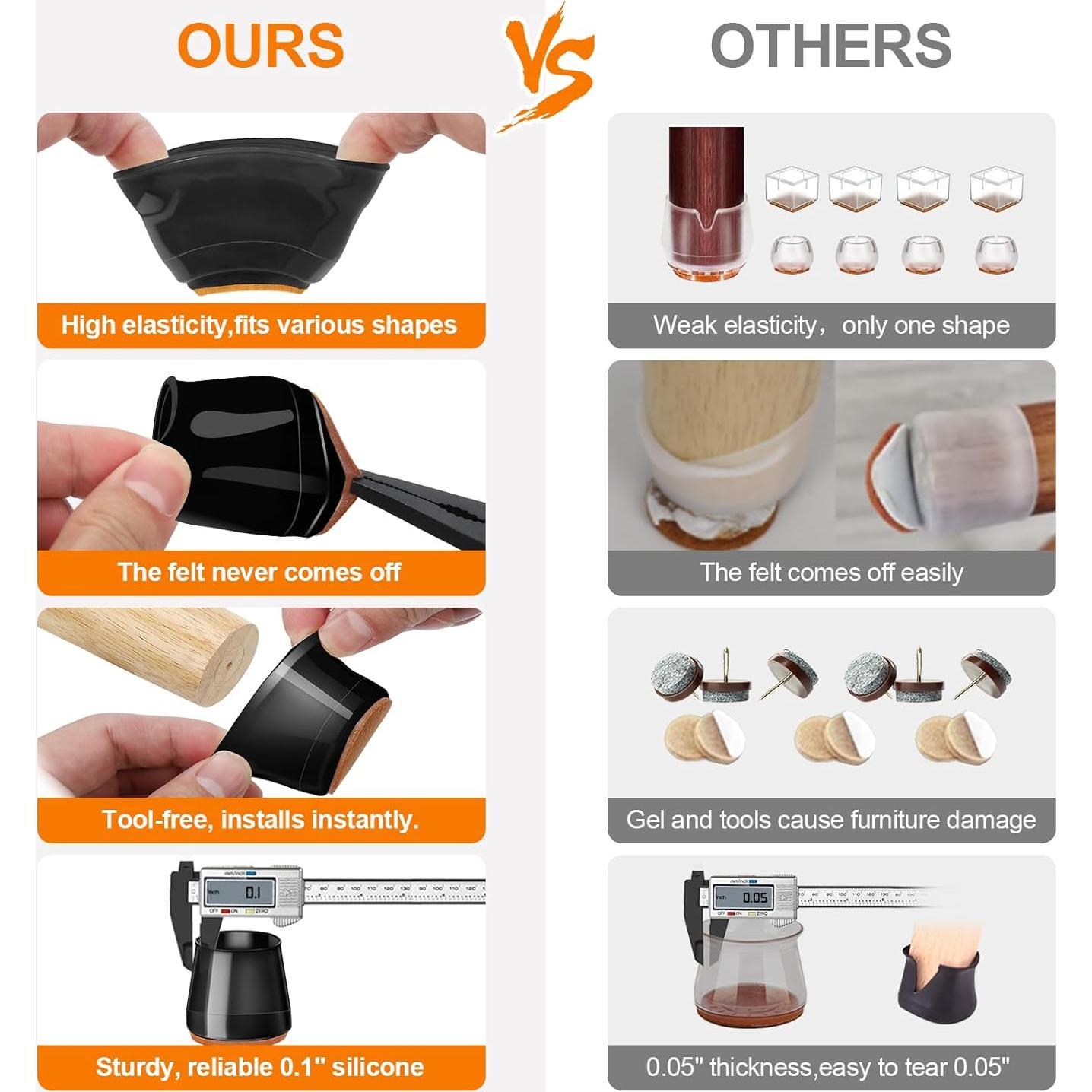 24 Protectores de Suelo de Silicona Joeyrras para Sillas Grandes