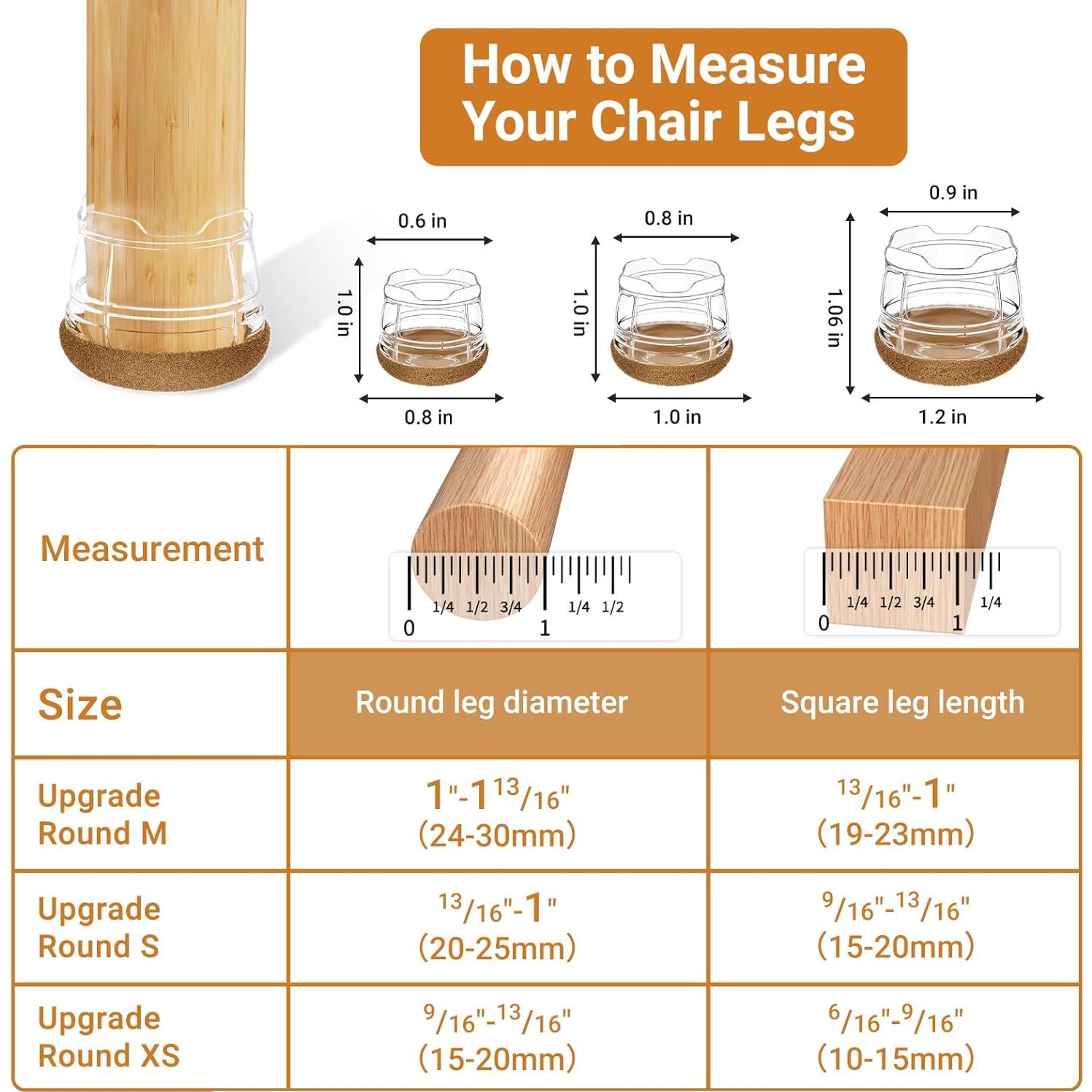Upgrade 24 PCS Silicone & Felt Chair Leg Floor Protectors for Hardwood Floors - Furniture Pads, Chair Leg Covers/Caps - No Noise & Scratch-Proof - Round M (Fits 1"-1 3/16" / 26-30mm), Clear