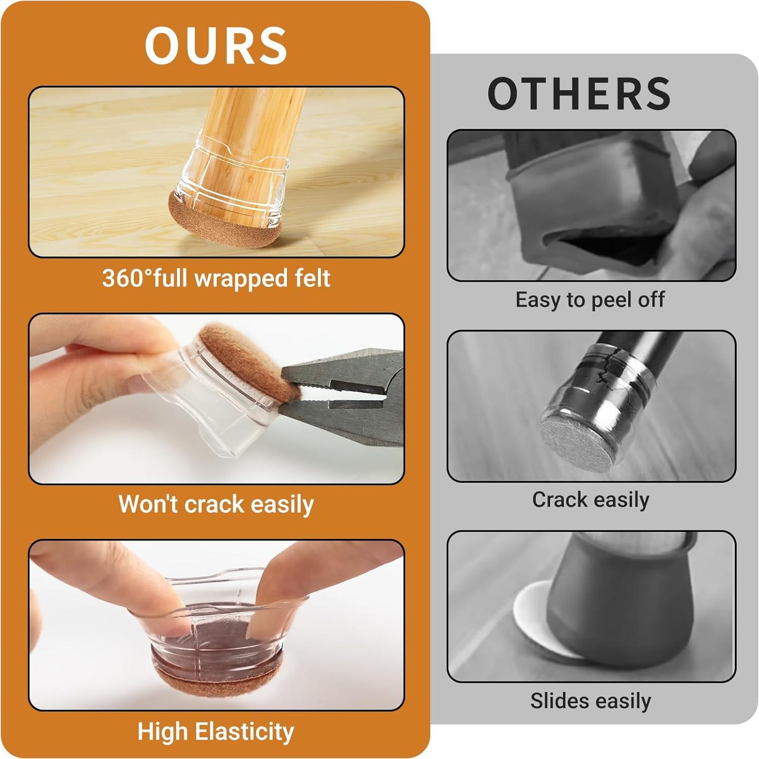 Upgrade 24 PCS Silicone & Felt Chair Leg Floor Protectors for Hardwood Floors - Furniture Pads, Chair Leg Covers/Caps - No Noise & Scratch-Proof - Round M (Fits 1"-1 3/16" / 26-30mm), Clear