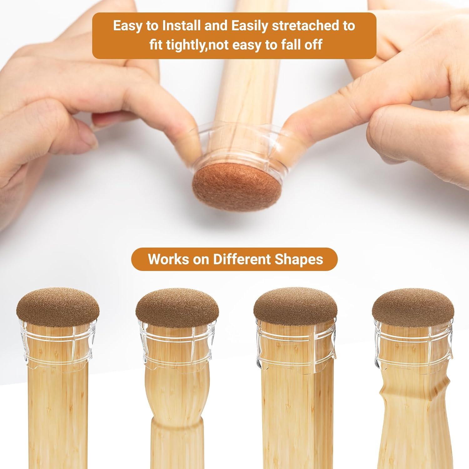 Upgrade 24 PCS Silicone & Felt Chair Leg Floor Protectors for Hardwood Floors - Furniture Pads, Chair Leg Covers/Caps - No Noise & Scratch-Proof - Round M (Fits 1"-1 3/16" / 26-30mm), Clear