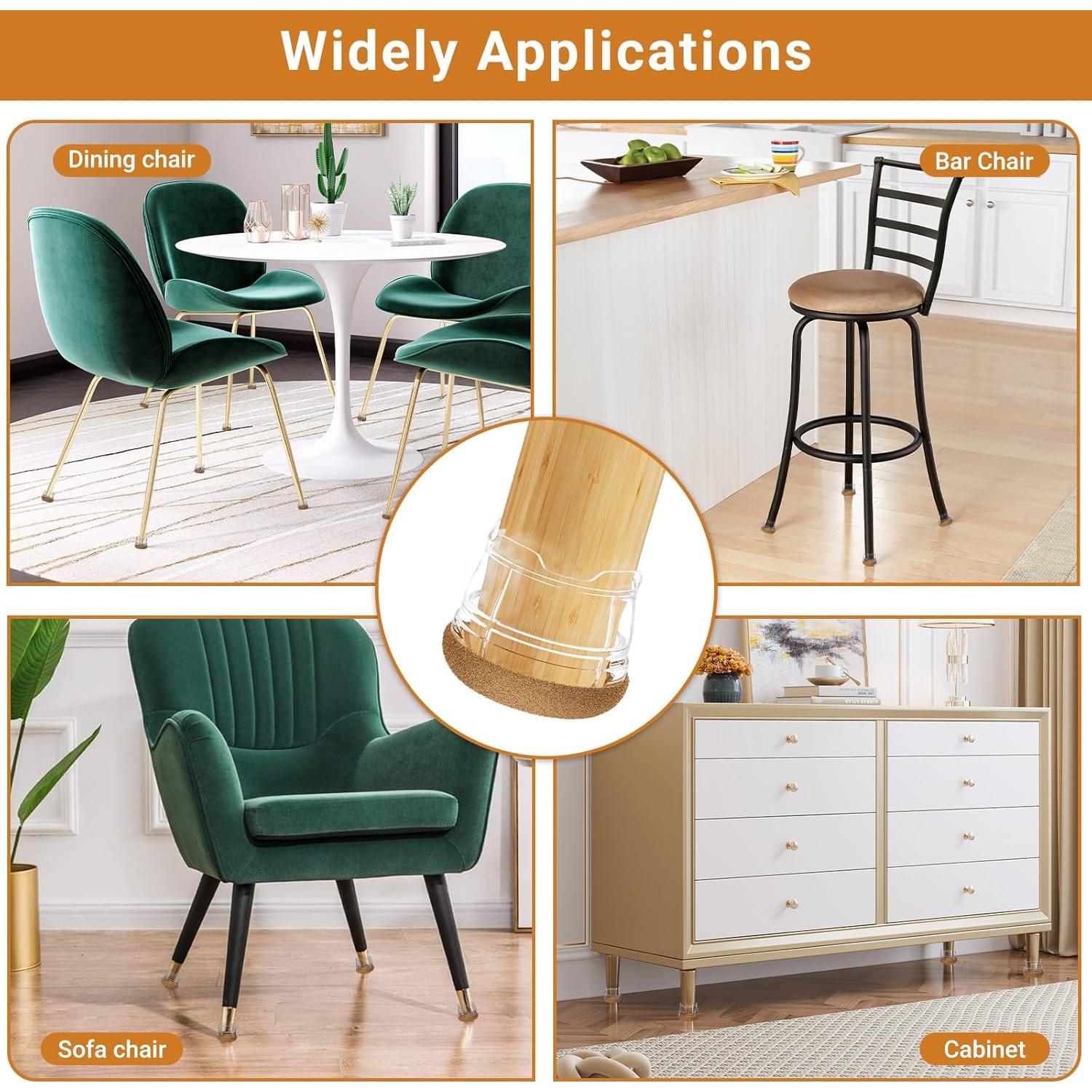 Upgrade 24 PCS Silicone & Felt Chair Leg Floor Protectors for Hardwood Floors - Furniture Pads, Chair Leg Covers/Caps - No Noise & Scratch-Proof - Round M (Fits 1"-1 3/16" / 26-30mm), Clear