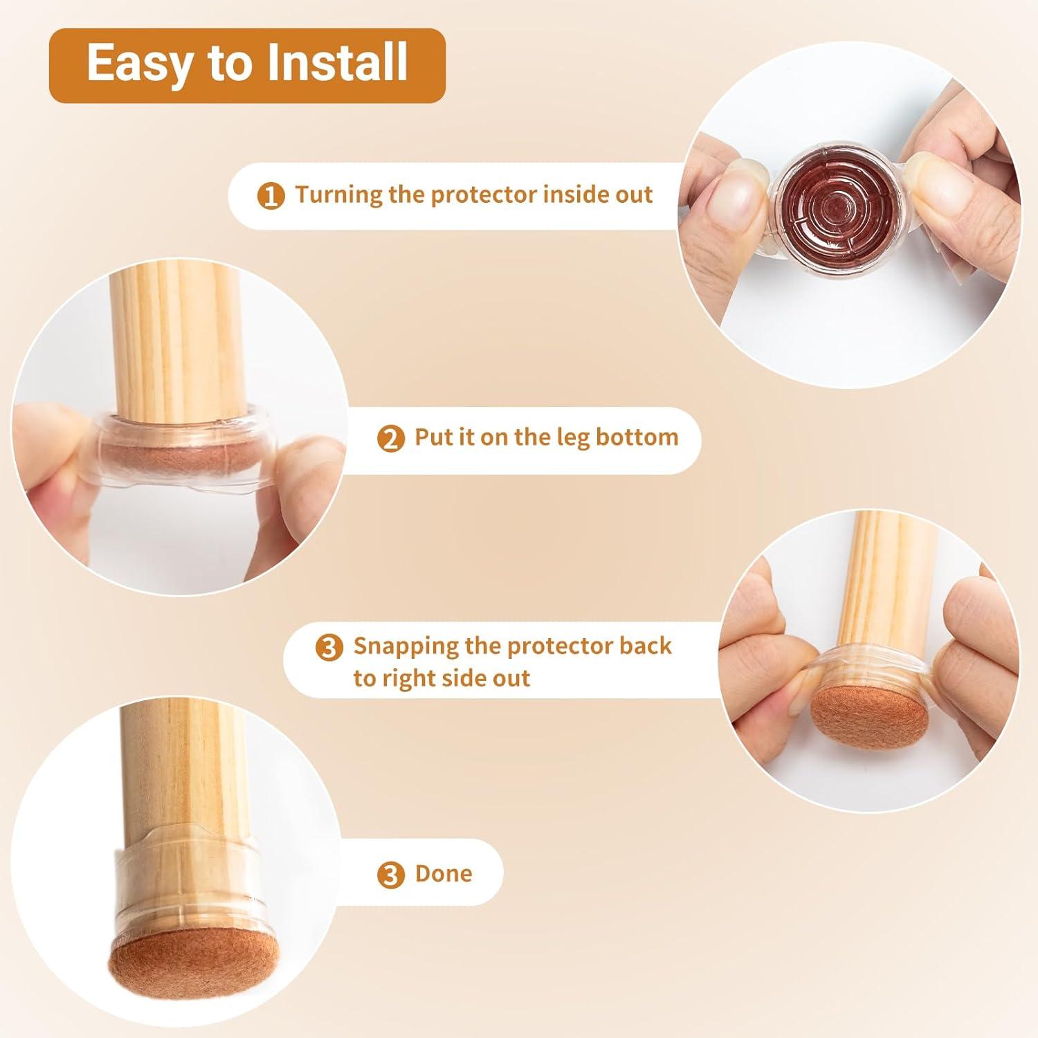 Upgrade 24 PCS Silicone & Felt Chair Leg Floor Protectors for Hardwood Floors - Furniture Pads, Chair Leg Covers/Caps - No Noise & Scratch-Proof - Round M (Fits 1"-1 3/16" / 26-30mm), Clear