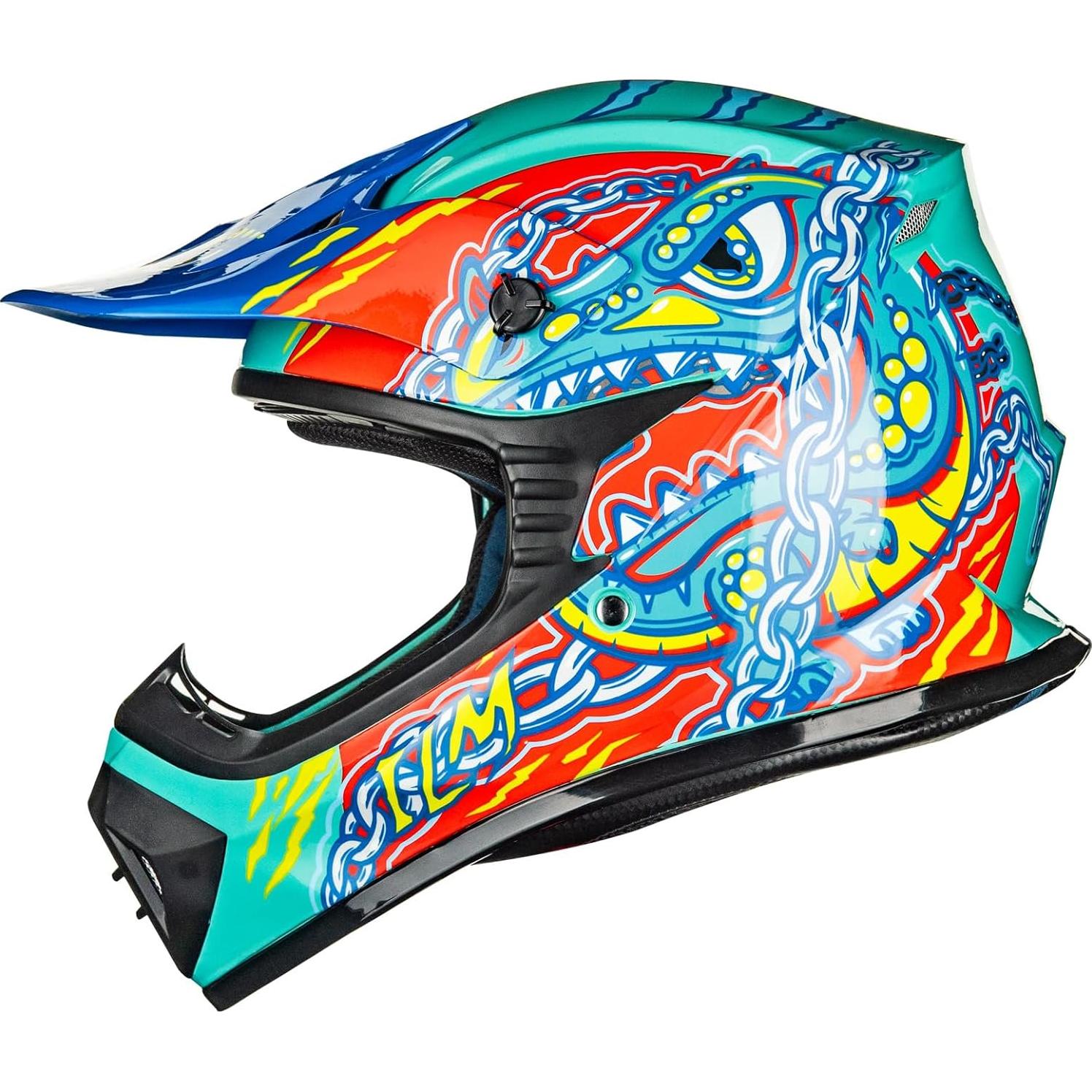 Casco ILM 128YS Verde Cocodrilo Juvenil Grande Offroad