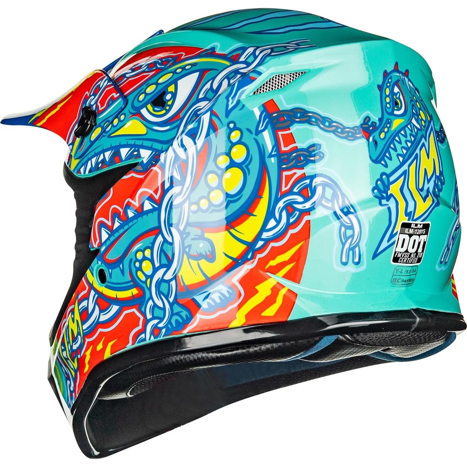 Casco ILM 128YS Verde Cocodrilo Juvenil Grande Offroad