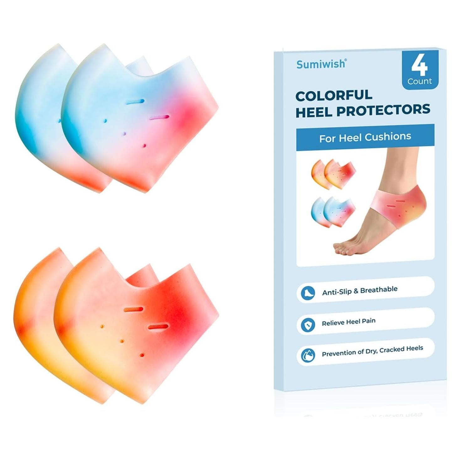 Protectores de Talón de Silicona Sumiwish - 2 Pares Arcoíris