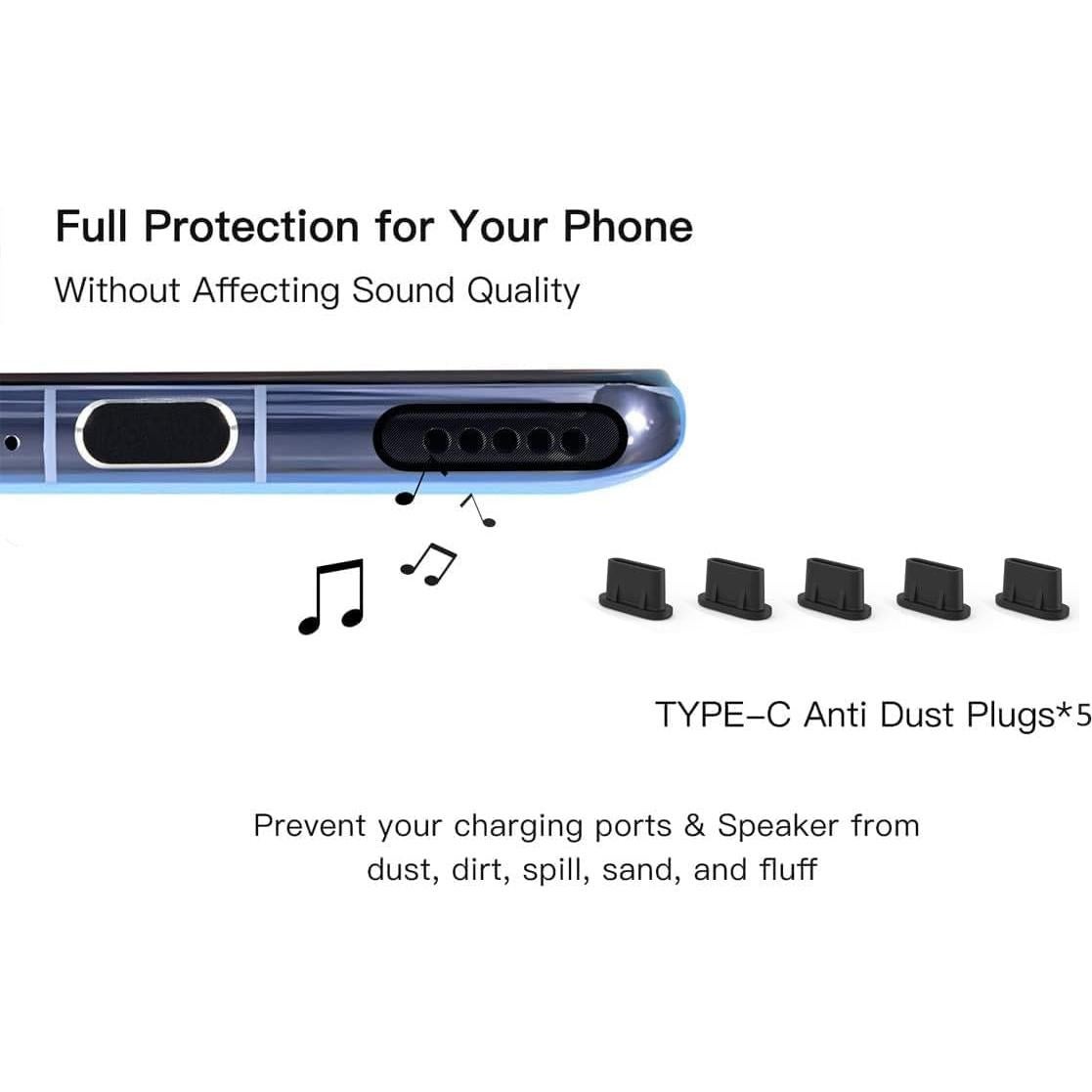 Set 5 Tapones Anti Polvo USB C + Pegatinas Altavoz - imComor