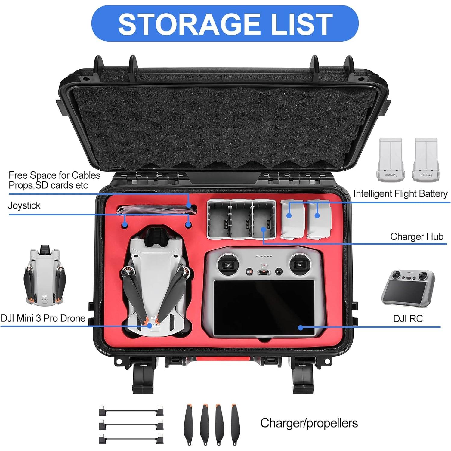 Skyreat Mini 3 / 3 Pro RC Hard Case, Waterproof Hard Shell Storage Bag for DJI Mini 3 / 3 Pro with DJI RC Controller Accessories