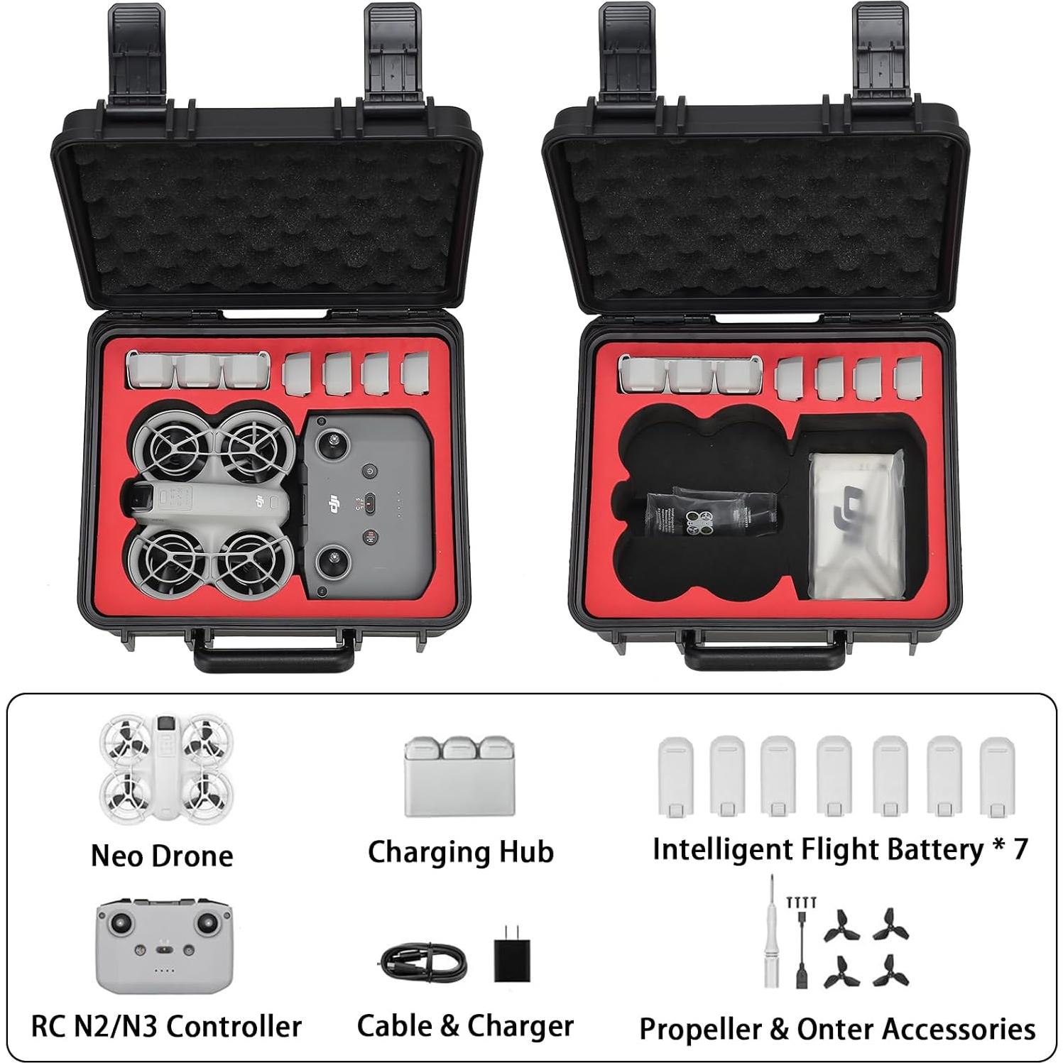 Neo Case, Hard Waterproof Carrying Case for DJI Neo Fly More Combo, Travel Portable Case for DJI NEO Accessories(RC-N3/N2 Remote Controller,Neo Intelligent Flight Battery/Charging Hub,etc)
