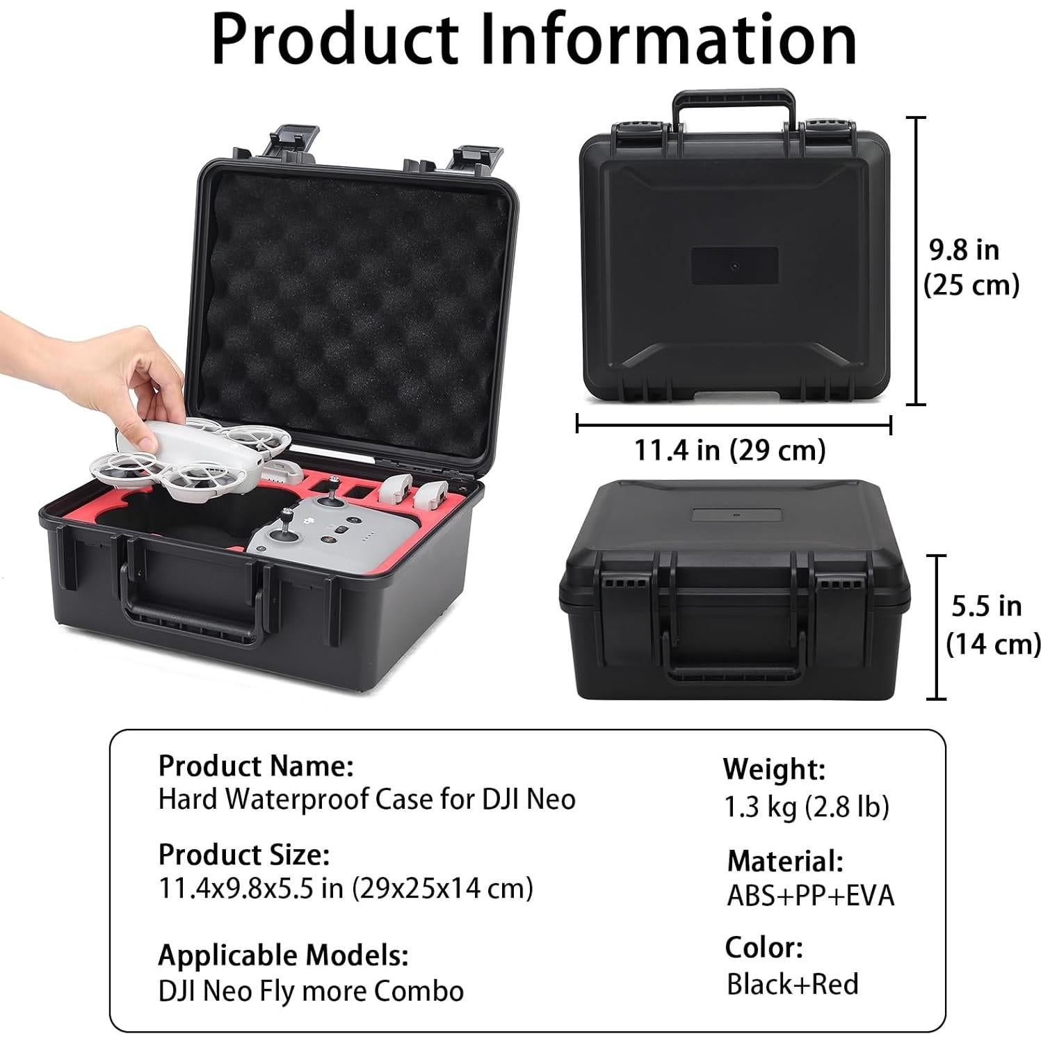 Neo Case, Hard Waterproof Carrying Case for DJI Neo Fly More Combo, Travel Portable Case for DJI NEO Accessories(RC-N3/N2 Remote Controller,Neo Intelligent Flight Battery/Charging Hub,etc)