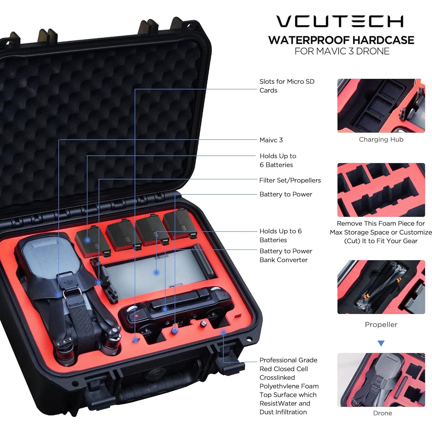 Funda Dura Impermeable VCUTECH para DJI Mavic 3 - 36.1x30.9cm