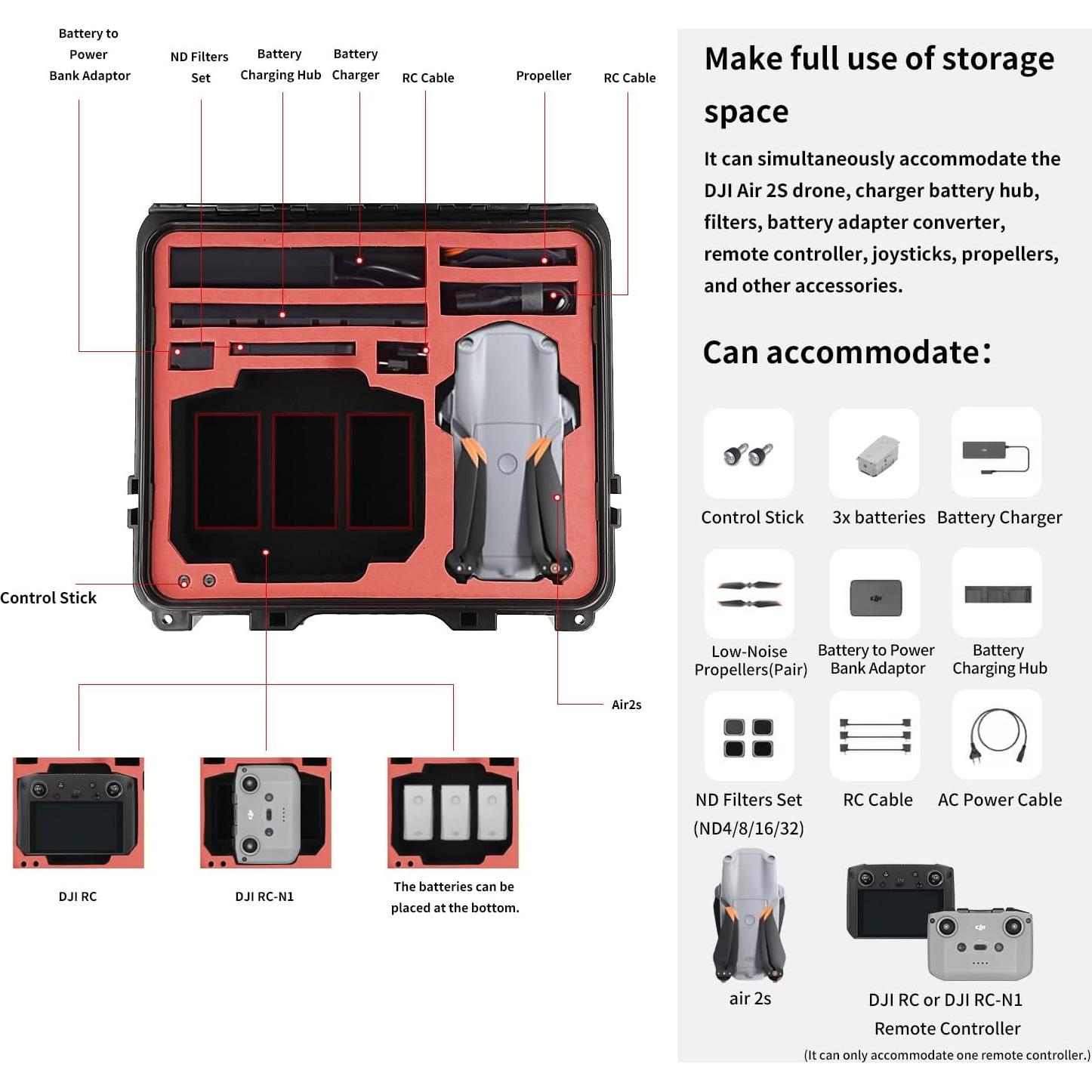 Estuche Duro Impermeable Liyirui para Drone DJI Air 2S - Negro