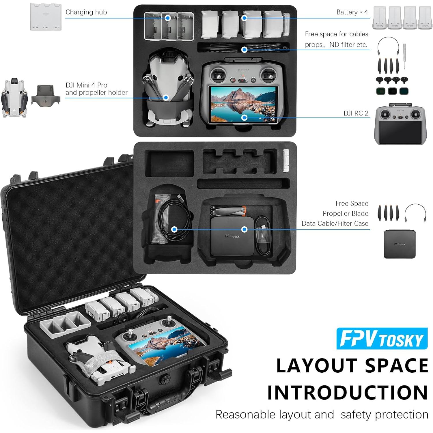 Funda Dura Impermeable FPVtosky para DJI Mini 4 Pro/3 Pro - Negro