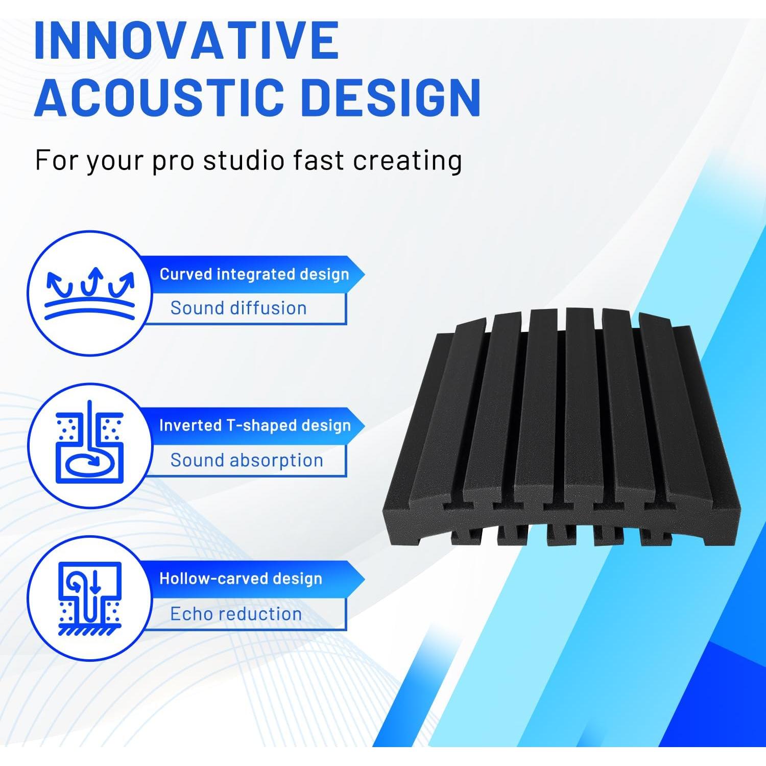 Paquete de 24 Paneles de Espuma Acústica Curvada 3" x 30.48 cm
