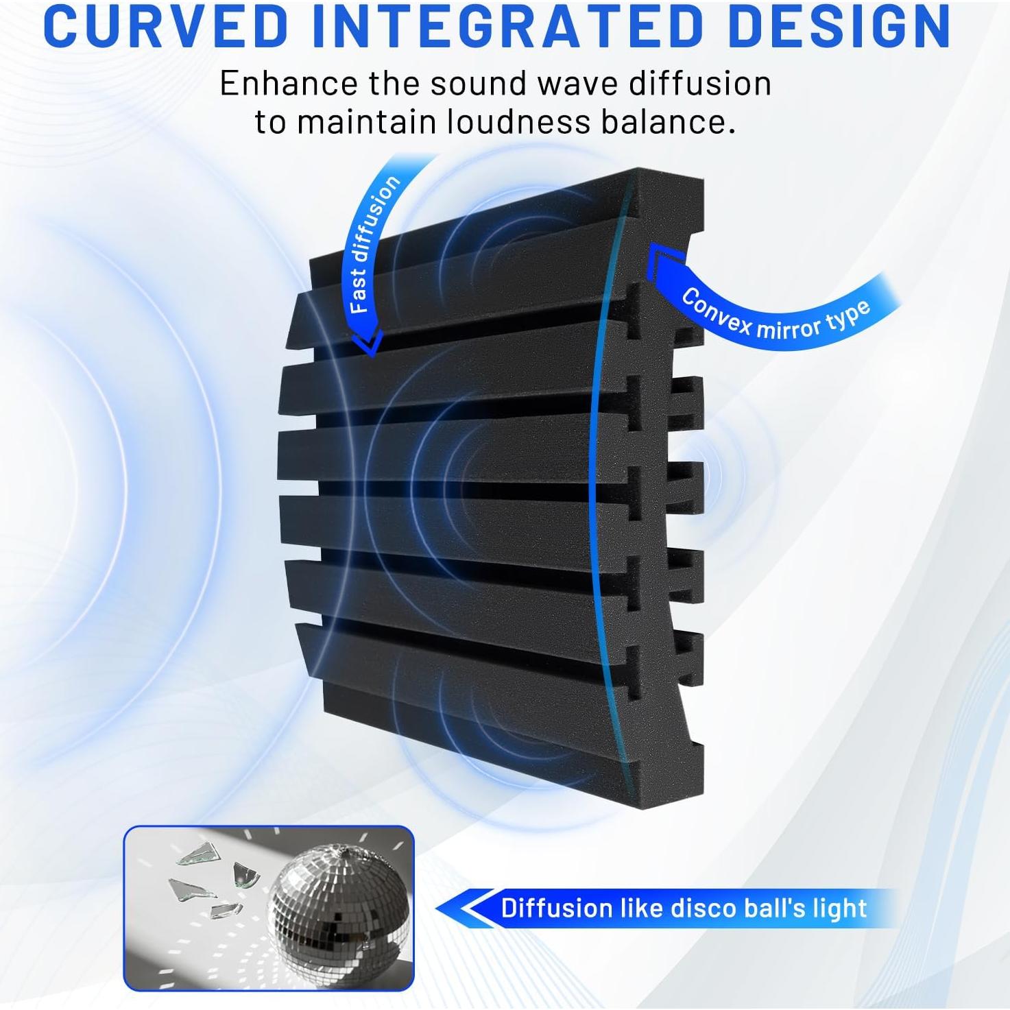 Paquete de 24 Paneles de Espuma Acústica Curvada 3" x 30.48 cm