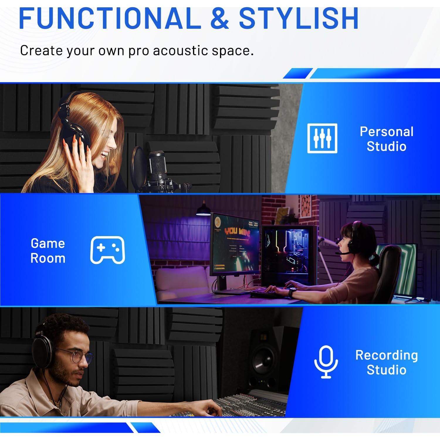 Paquete de 24 Paneles de Espuma Acústica Curvada 3" x 30.48 cm