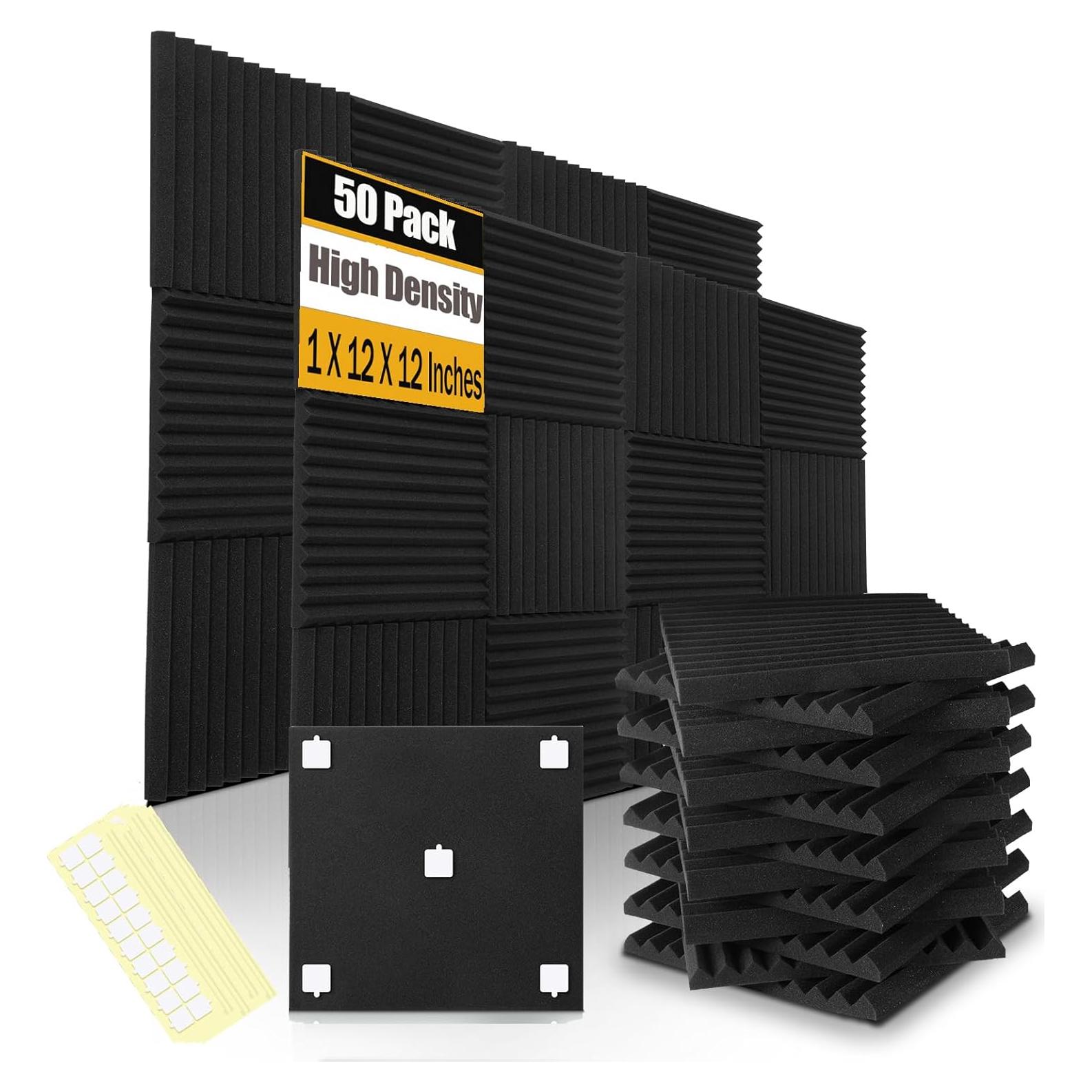 Paquete de 50 Paneles Acústicos 30x30 cm Espuma Aislante Negra