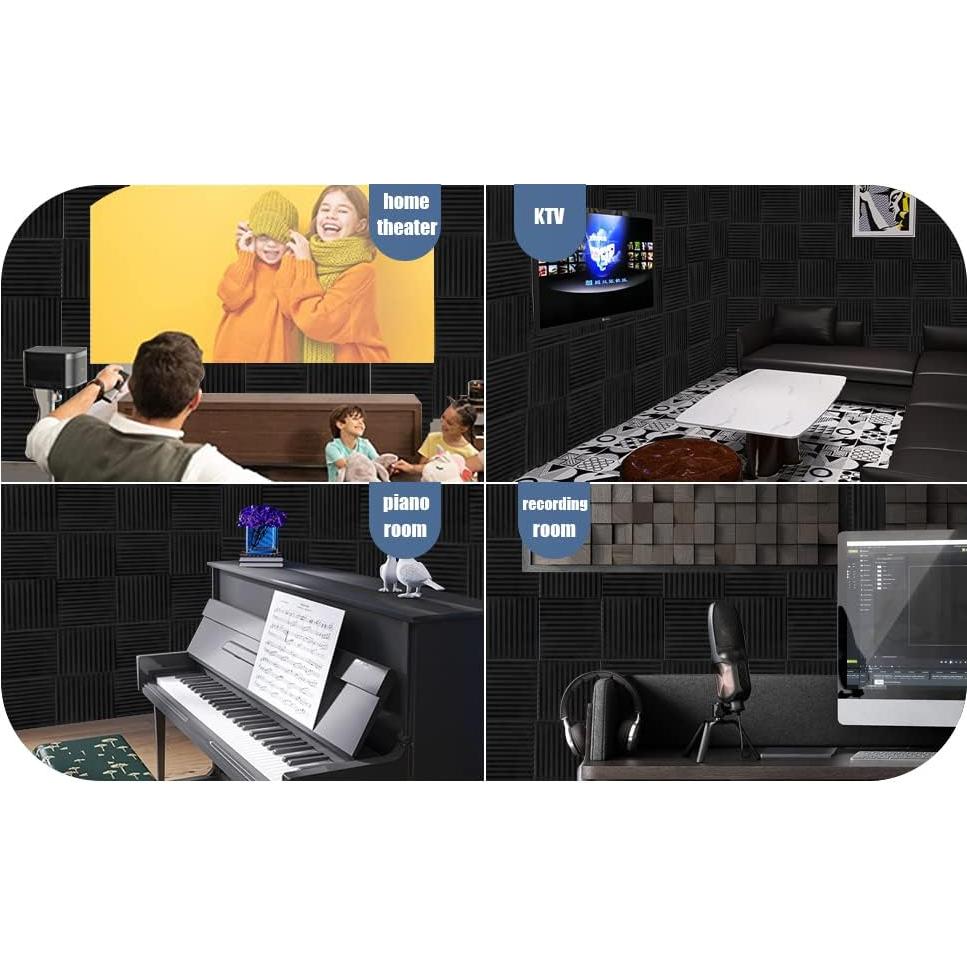 Paquete de 50 Paneles Acústicos 30x30 cm Espuma Aislante Negra