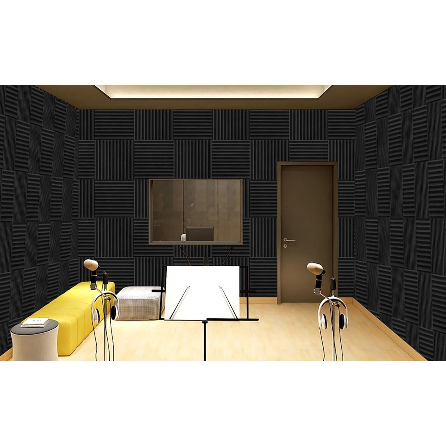 Paquete de 50 Paneles Acústicos 30x30 cm - Espuma Aislante Negra y Roja