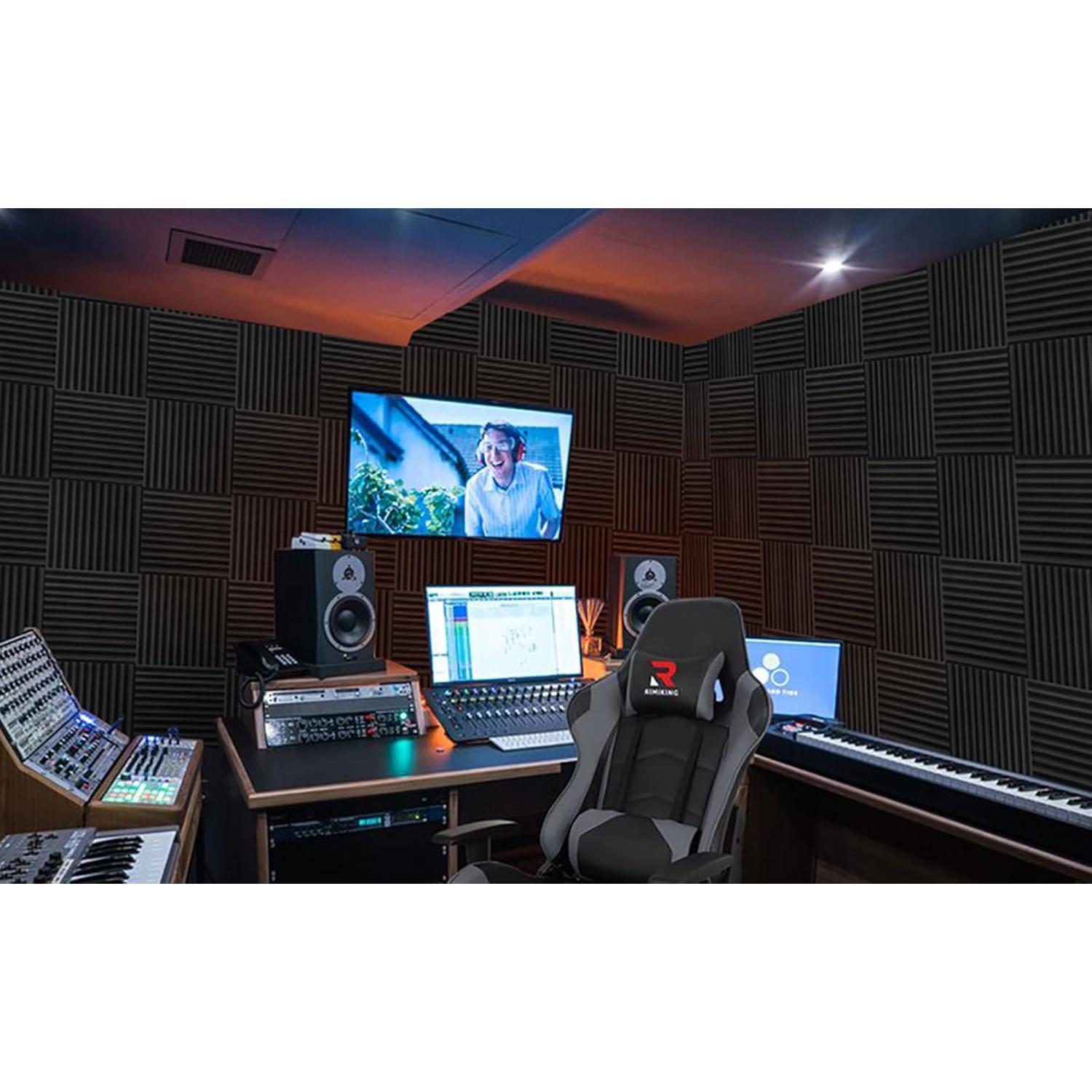 Paquete de 50 Paneles Acústicos 30x30 cm - Espuma Aislante Negra y Roja