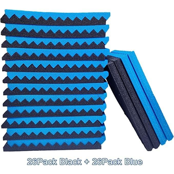 Paquete de 52 Paneles Acústicos Espuma 30x30x2.5cm Negro/Azul