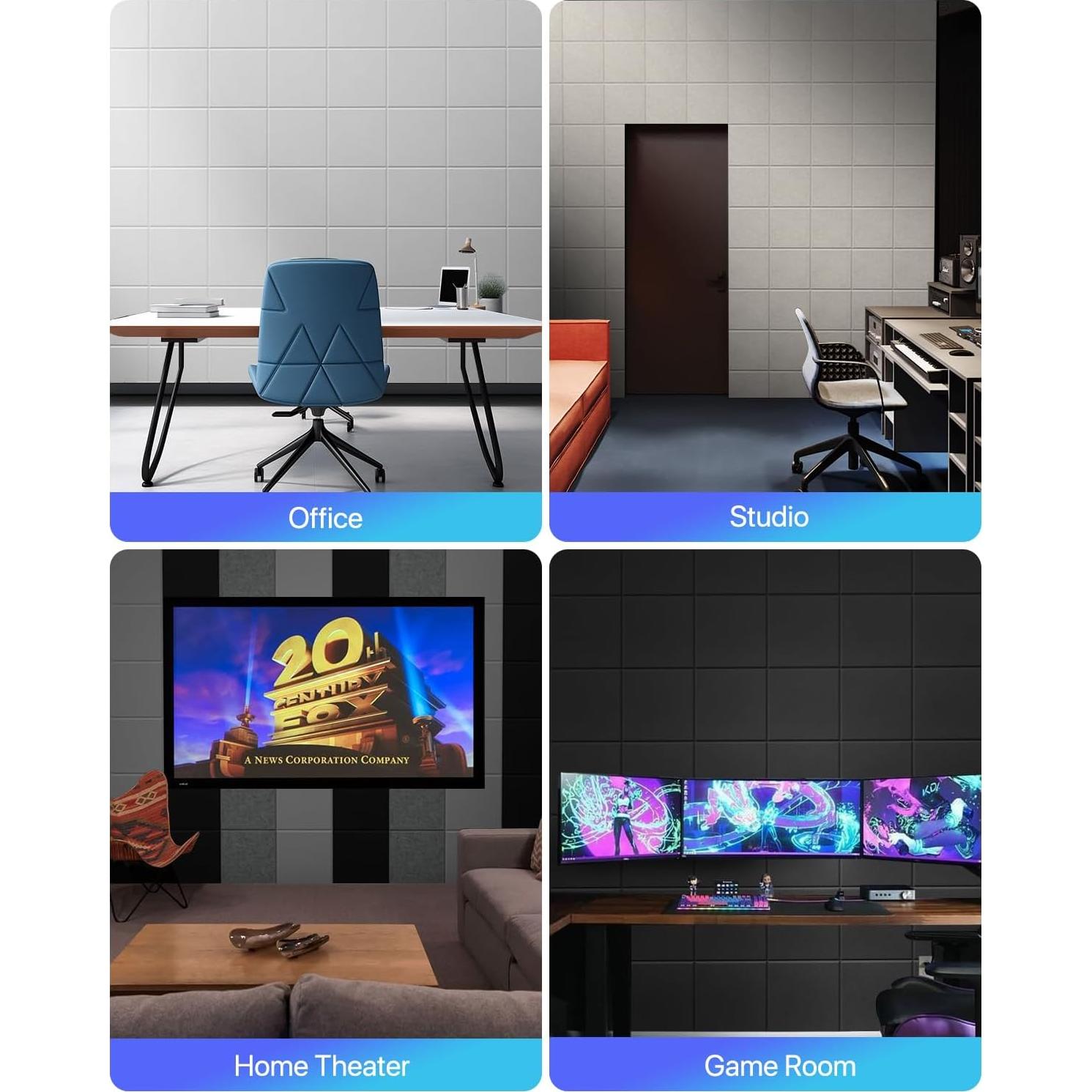 Paneles Acústicos Autoadhesivos 18 Unidades 30.48x30.48cm Blanco