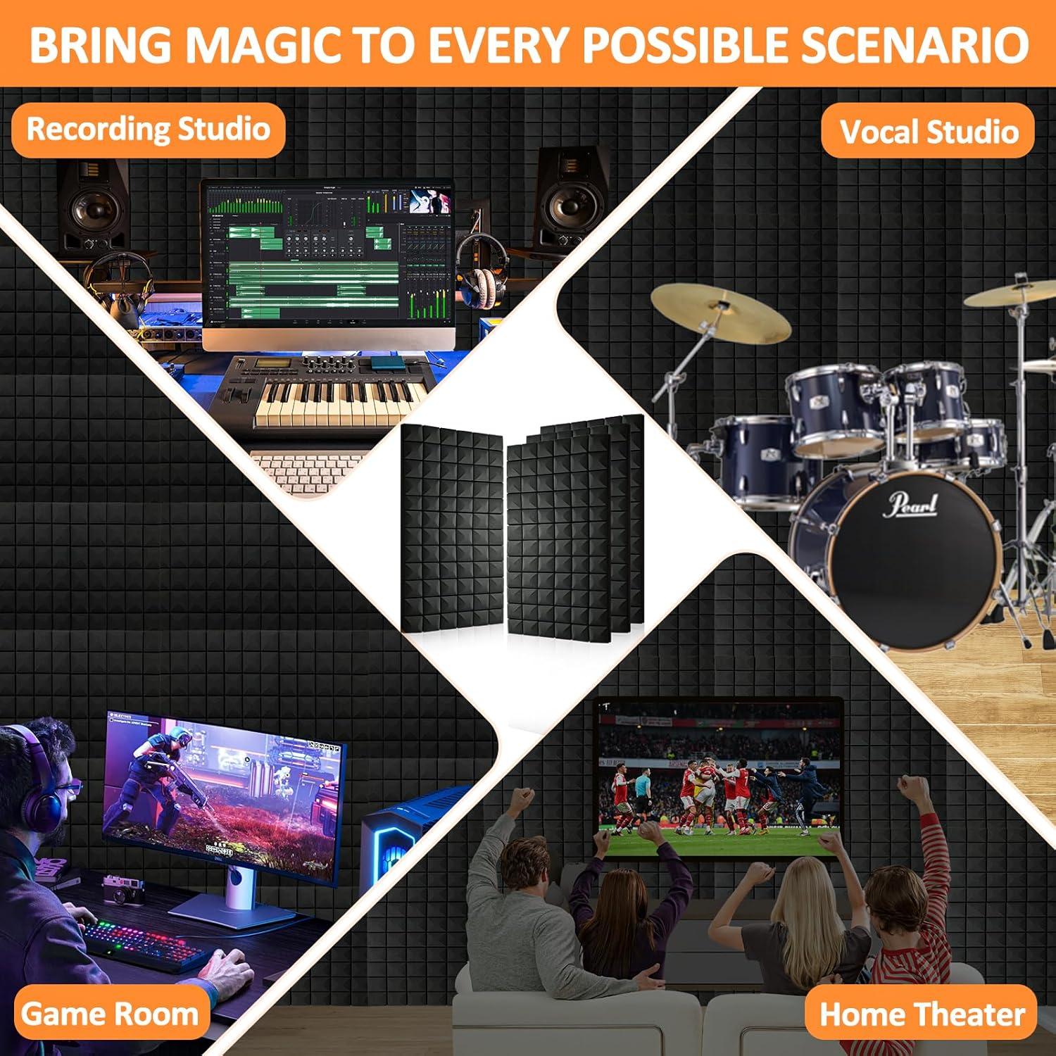 Paquete de 4 Paneles Acústicos 122x61x5 cm Espuma Aislante