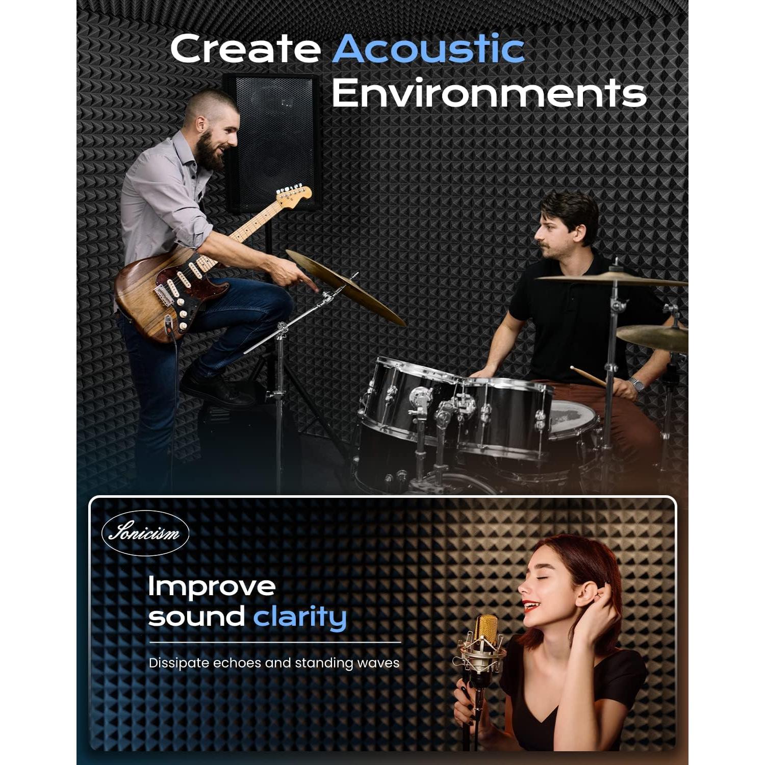 Paneles Acústicos Sonicism 12 Piezas 30.48x30.48cm Negro