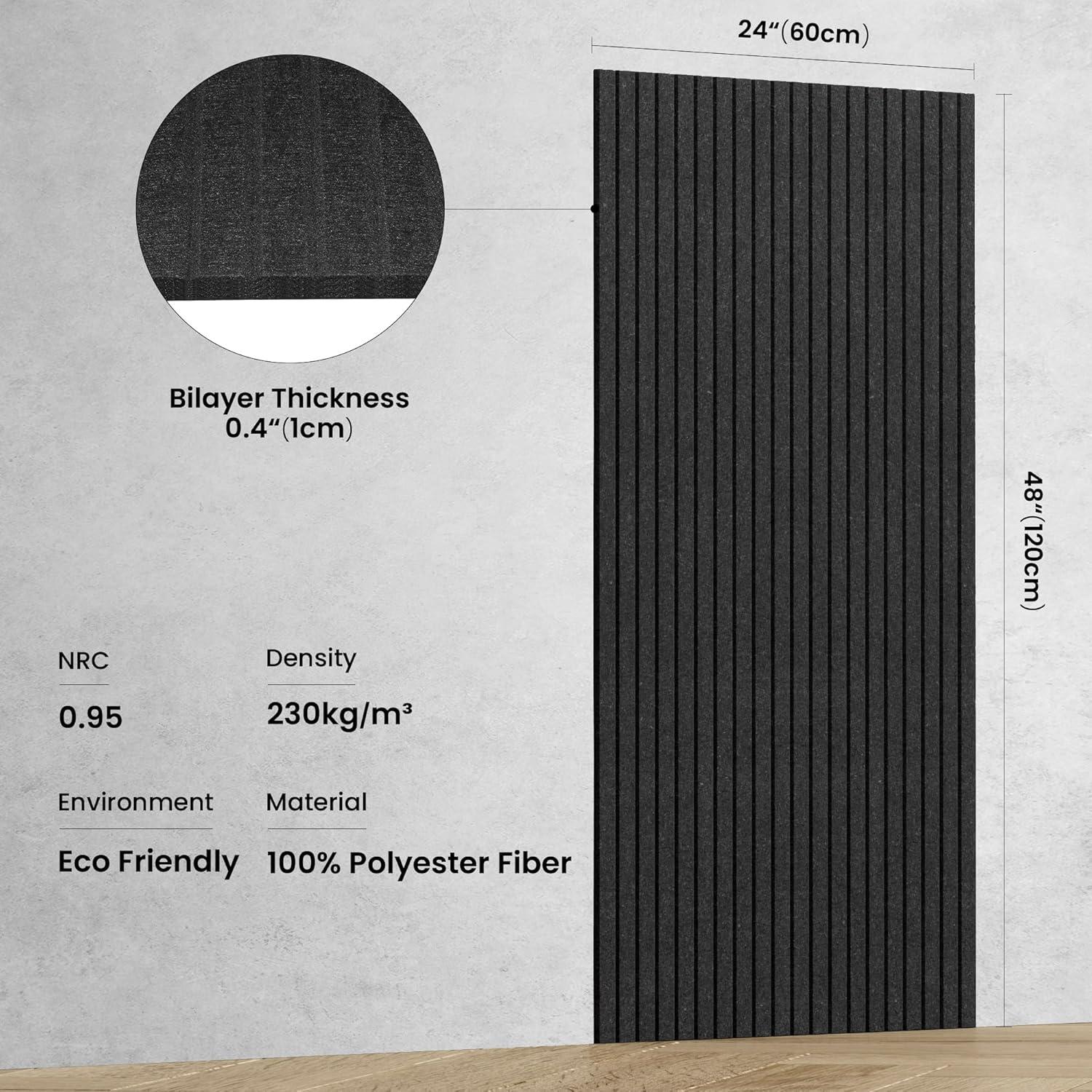 Paquete de 10 Paneles Acústicos Grandes 121.9x61x1cm Negro