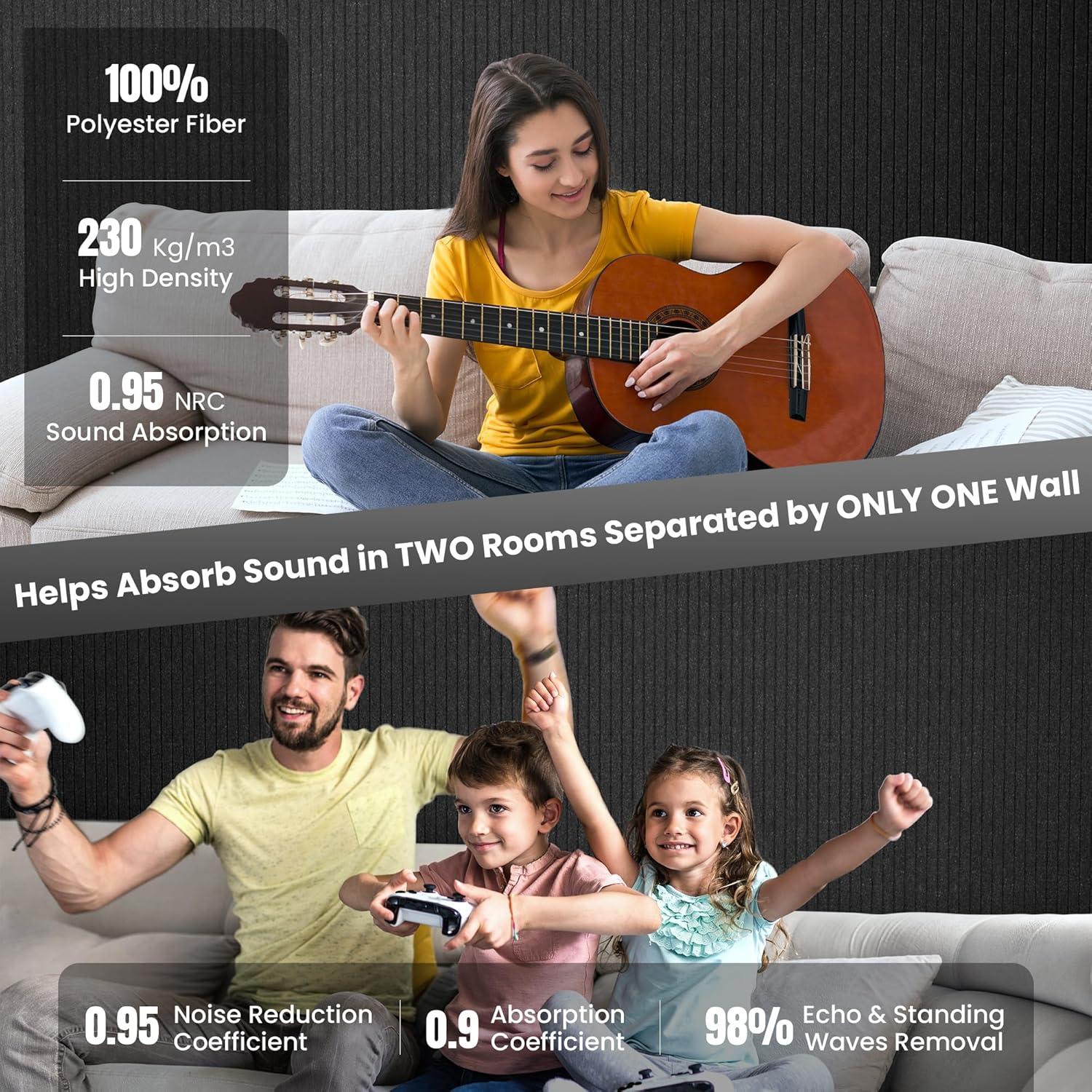 Paquete de 10 Paneles Acústicos Grandes 121.9x61x1cm Negro