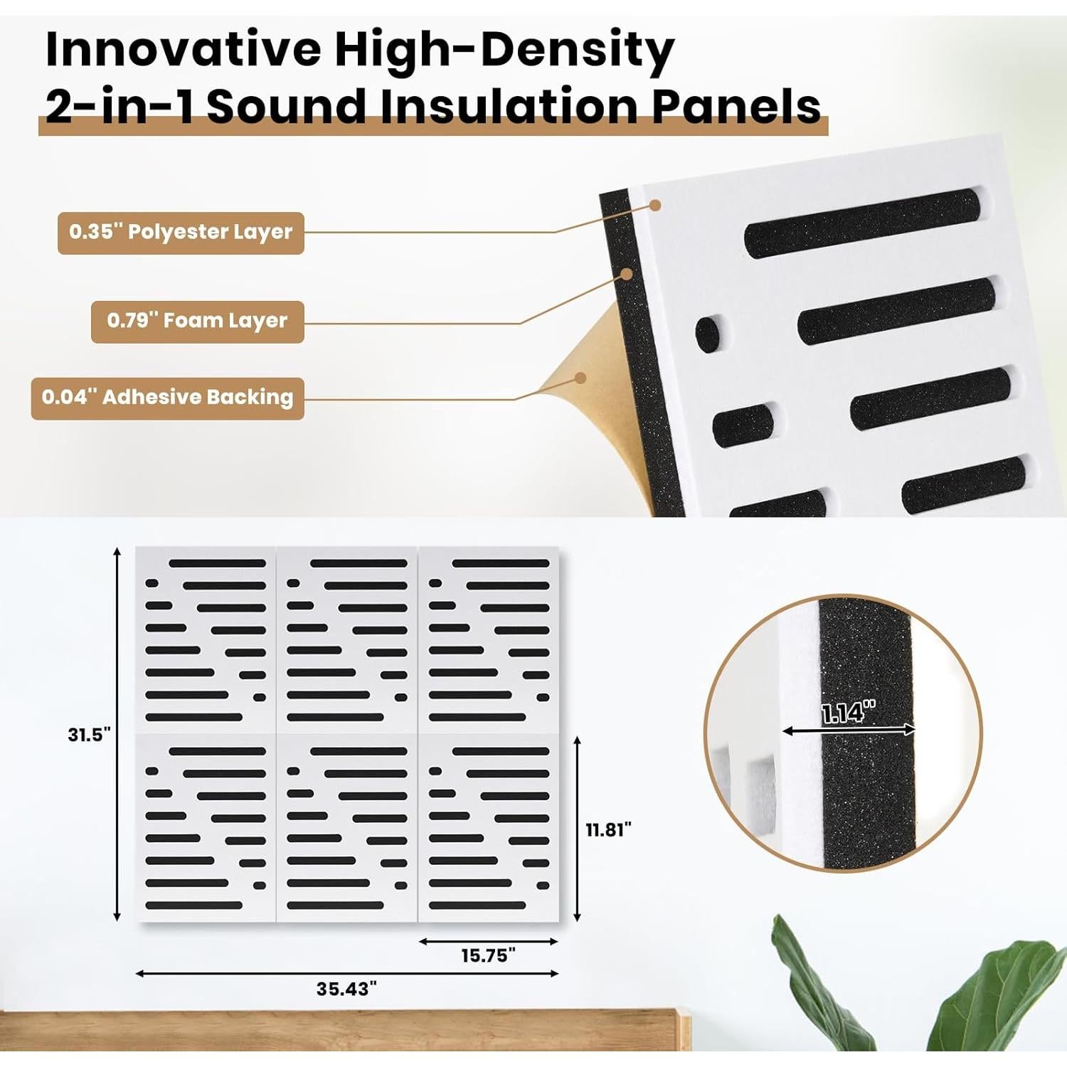 Paquete de 6 Paneles Acústicos QUEENLINK 30x40 cm Doble Capa