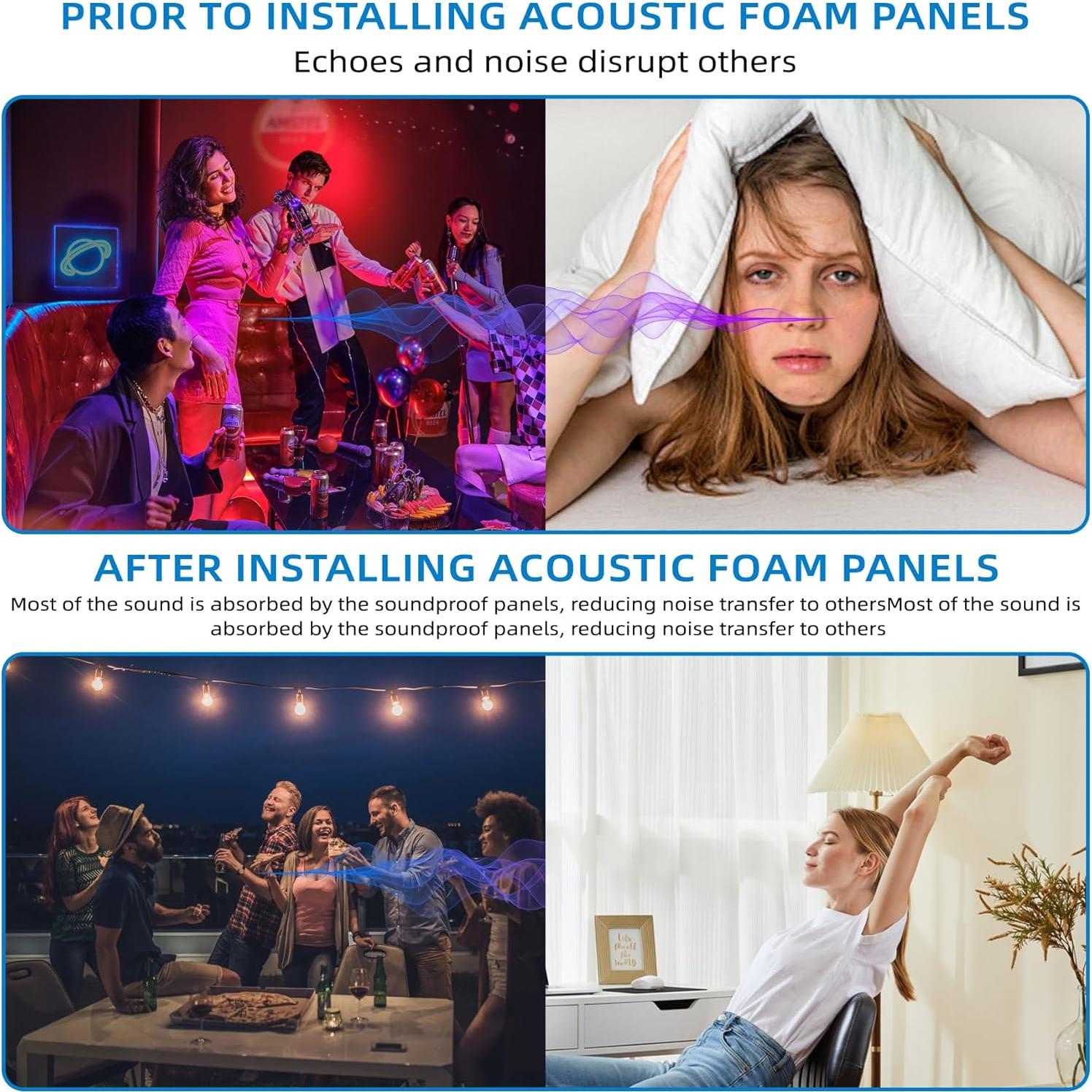 Paneles de Espuma Aislante Acústica Geynnple 121.9x60.9 cm Negro