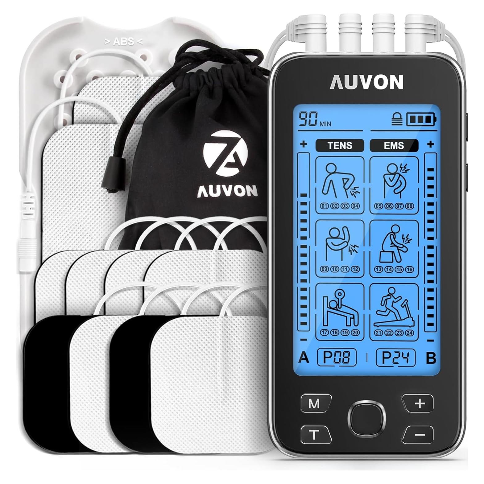 AUVON Estimulador Muscular TENS 4 Canales con 10 Almohadillas