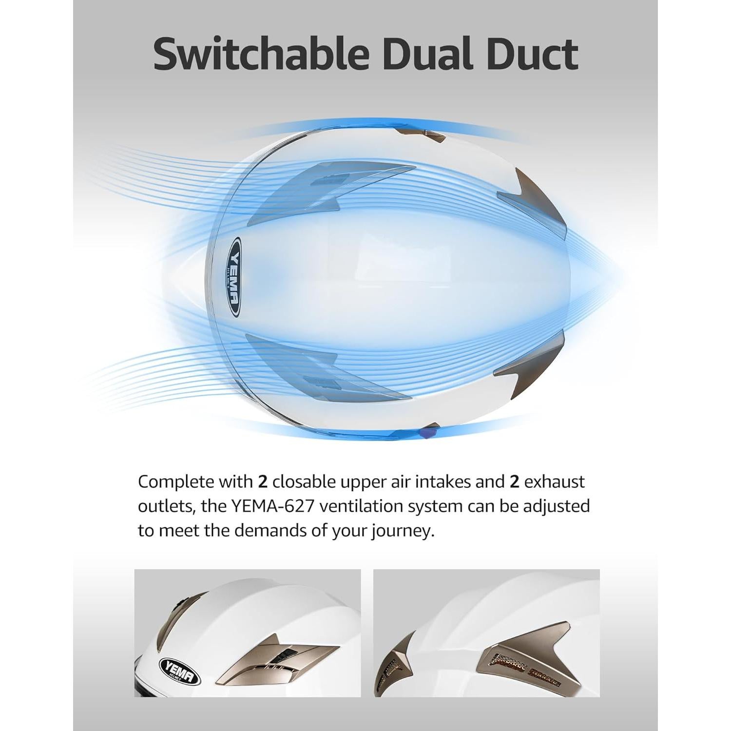 Casco de Moto YEMA 3/4 Doble Visera Negro Mate 1.18 kg