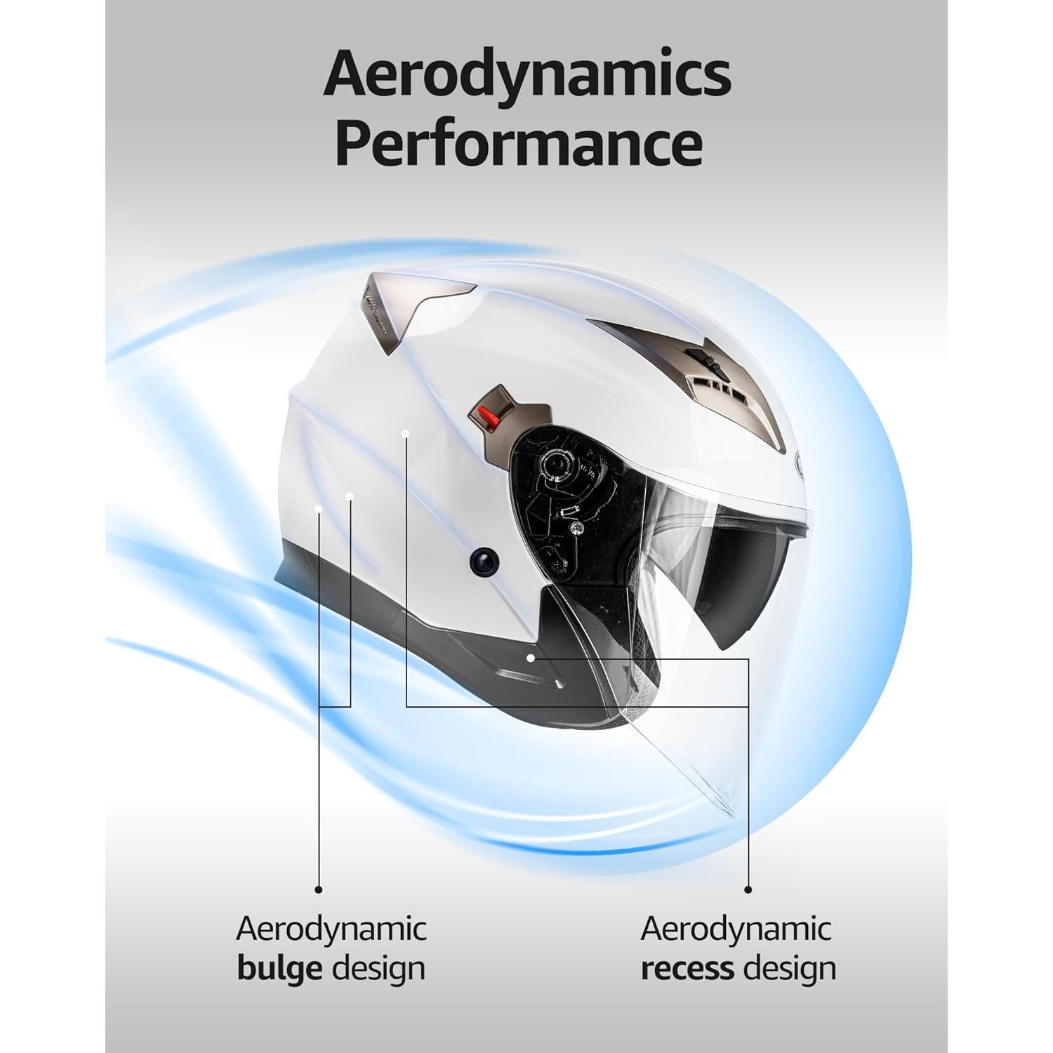 Casco de Moto YEMA 3/4 Doble Visera Negro Mate 1.18 kg