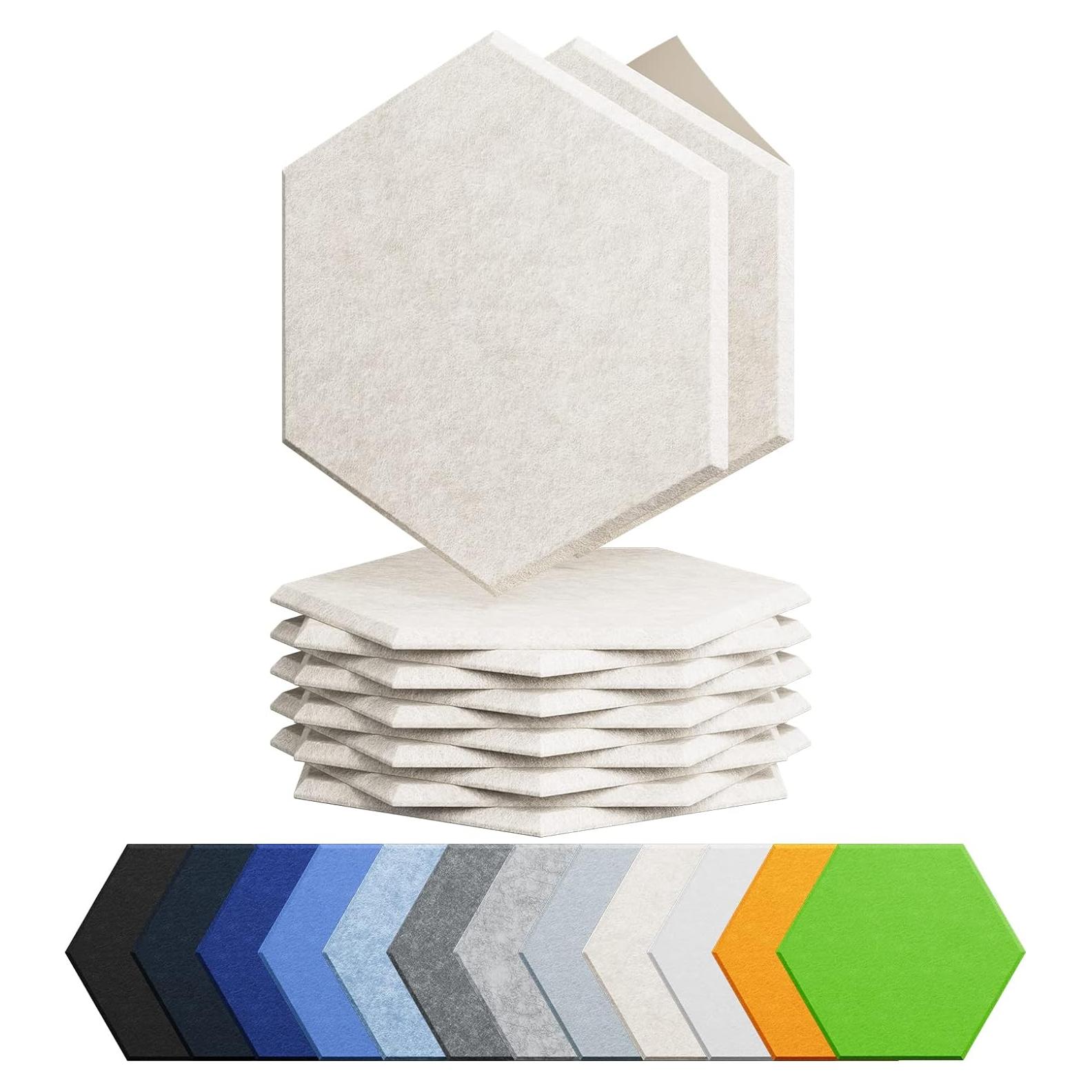 Paquete de 12 Paneles Acústicos Amantech Hexagonales Beige 30.48x26.03 cm