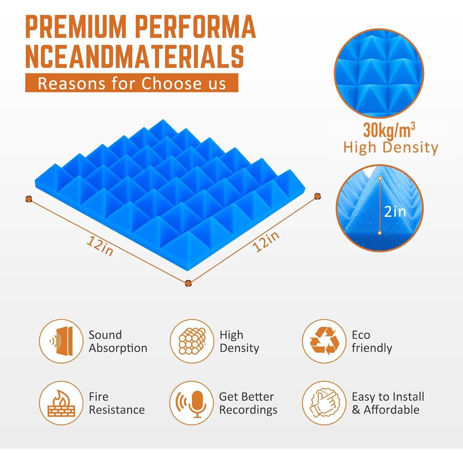 Paneles Acústicos Saiqiang 24 Pirámides Azul 30x30x5 cm