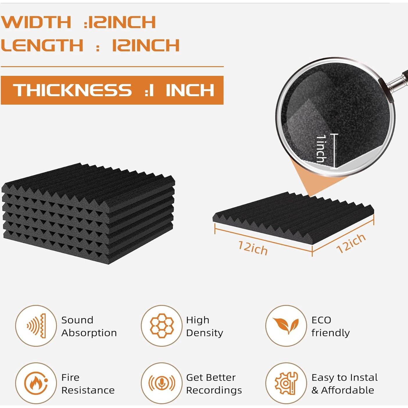 Paquete de 54 Paneles Aislantes de Sonido 30.48cm Negro