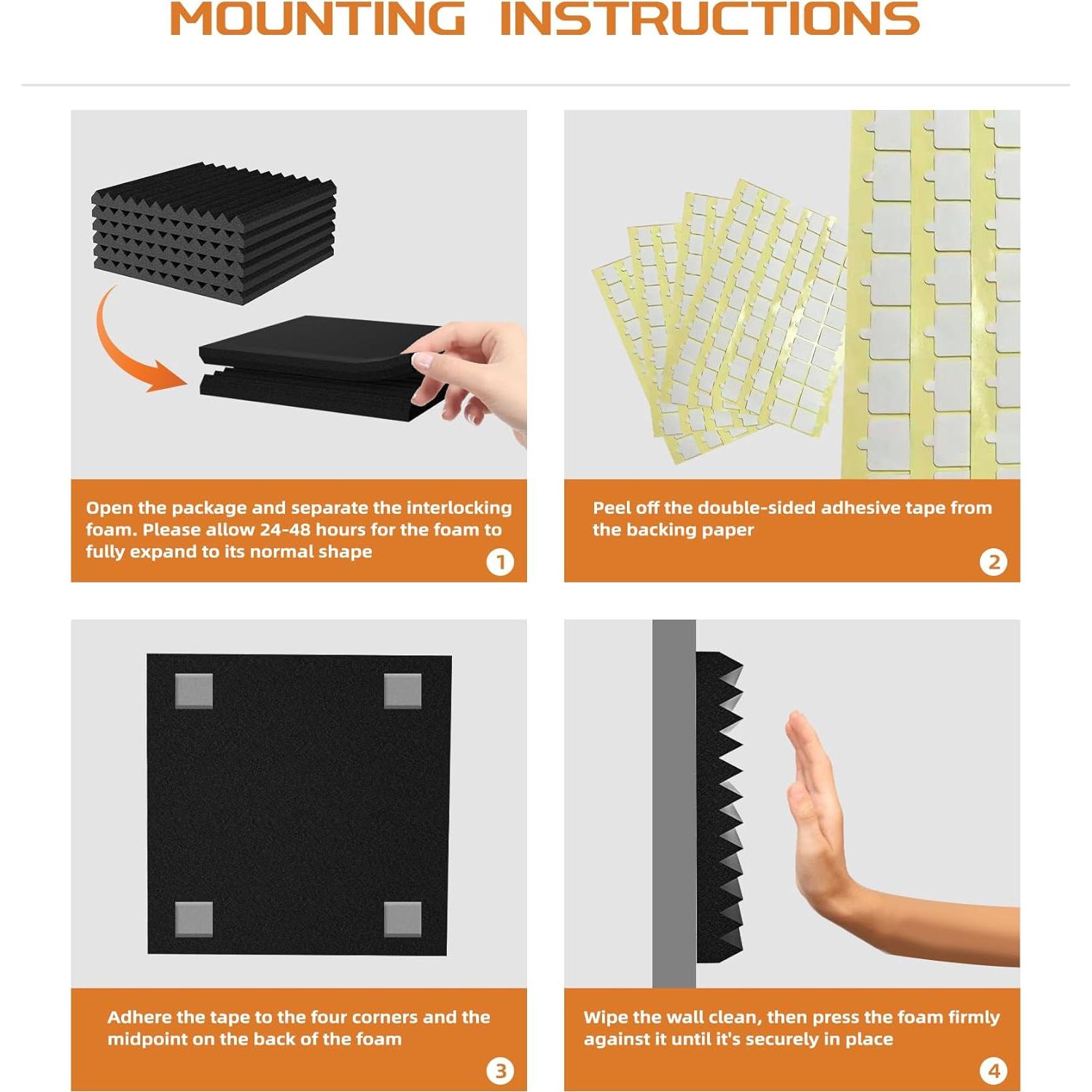 Paquete de 54 Paneles Aislantes de Sonido 30.48cm Negro