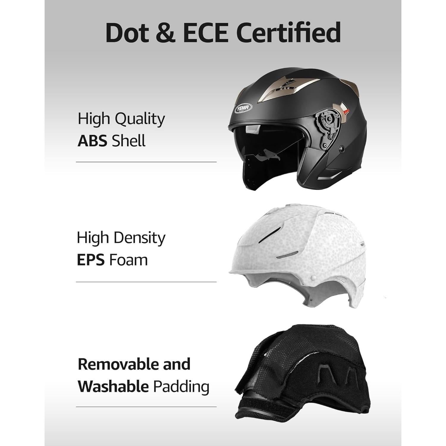 Casco de Moto YEMA YM-627 3/4 Doble Visera Negro Mate